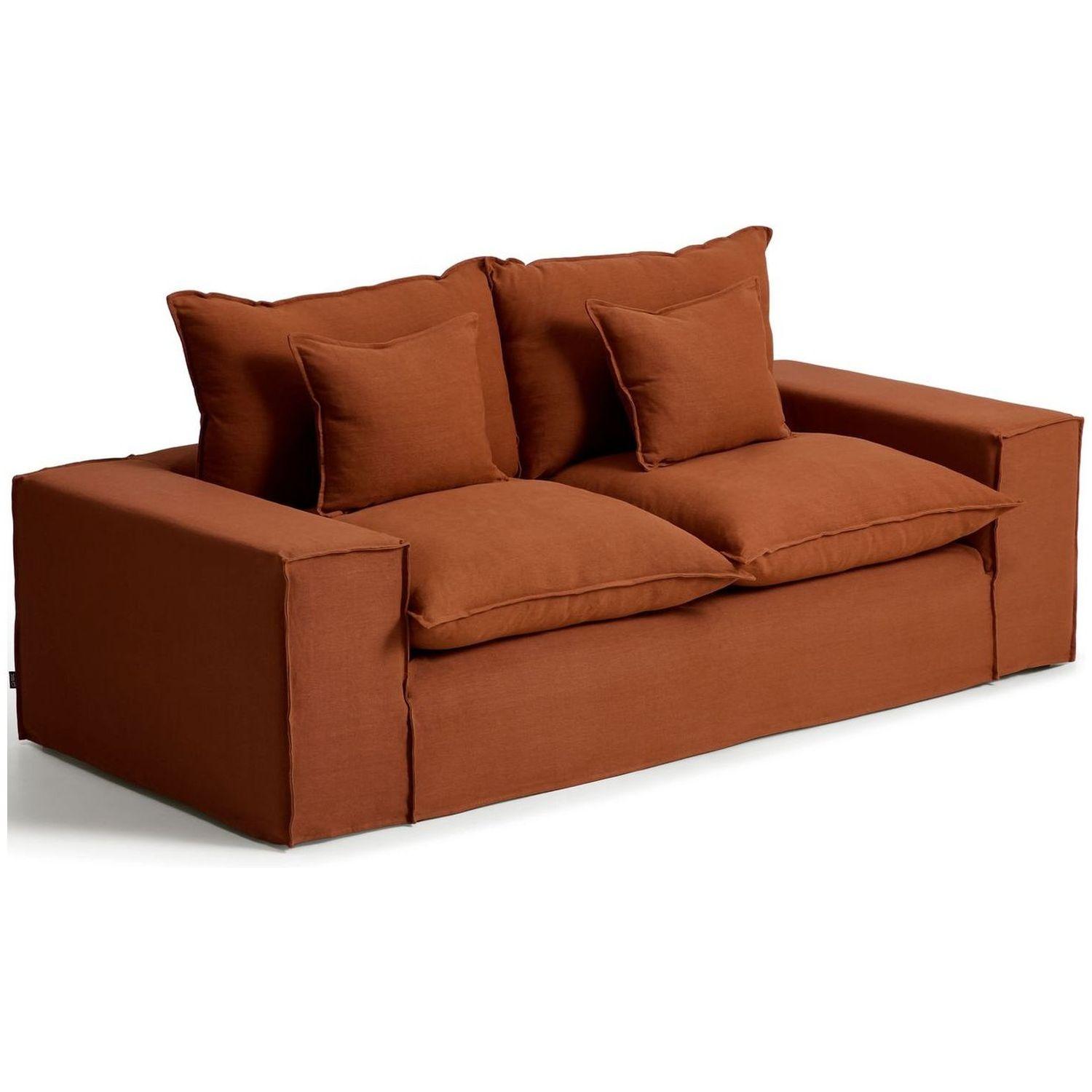 2-Sitzer-Sofa Anarela mit abnehmbarem Bezug aus Leinen in Terrakotta 240 cm FSC Mix Cred