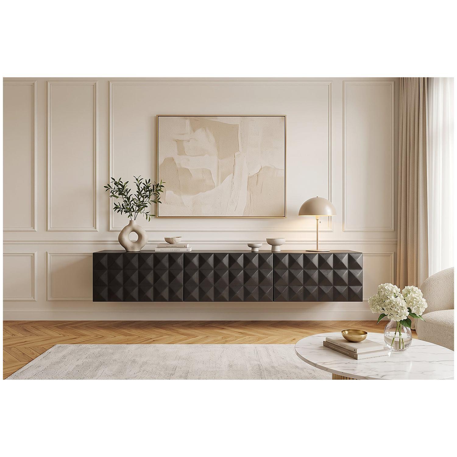 TV Wand Hängeschrank Vintage Cuben 160 schwarz Mangoholz
