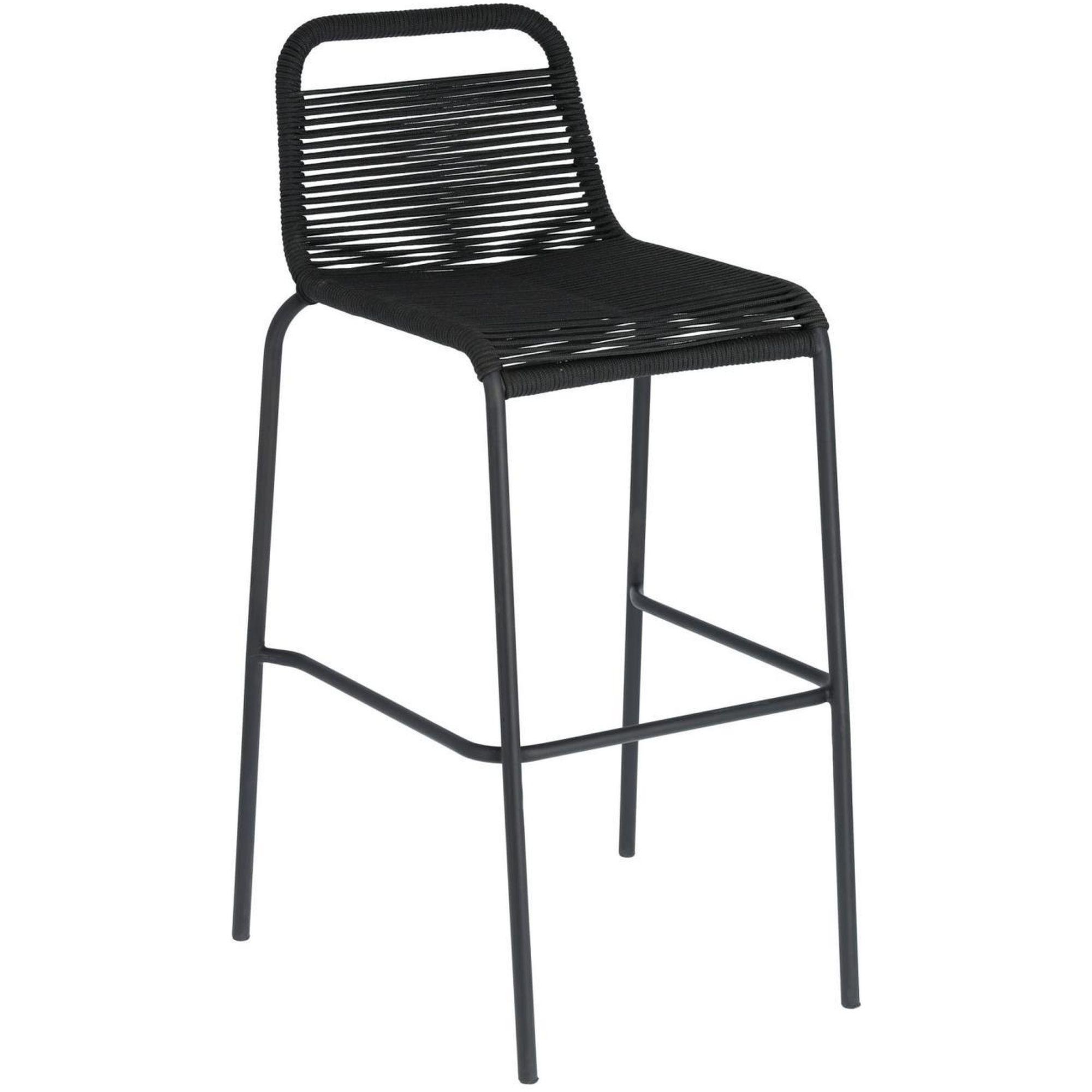 Barhocker Outdoor Garten Lambton aus schwarzem Seil und Stahl mit schwarzem Finish Höhe 74 cm