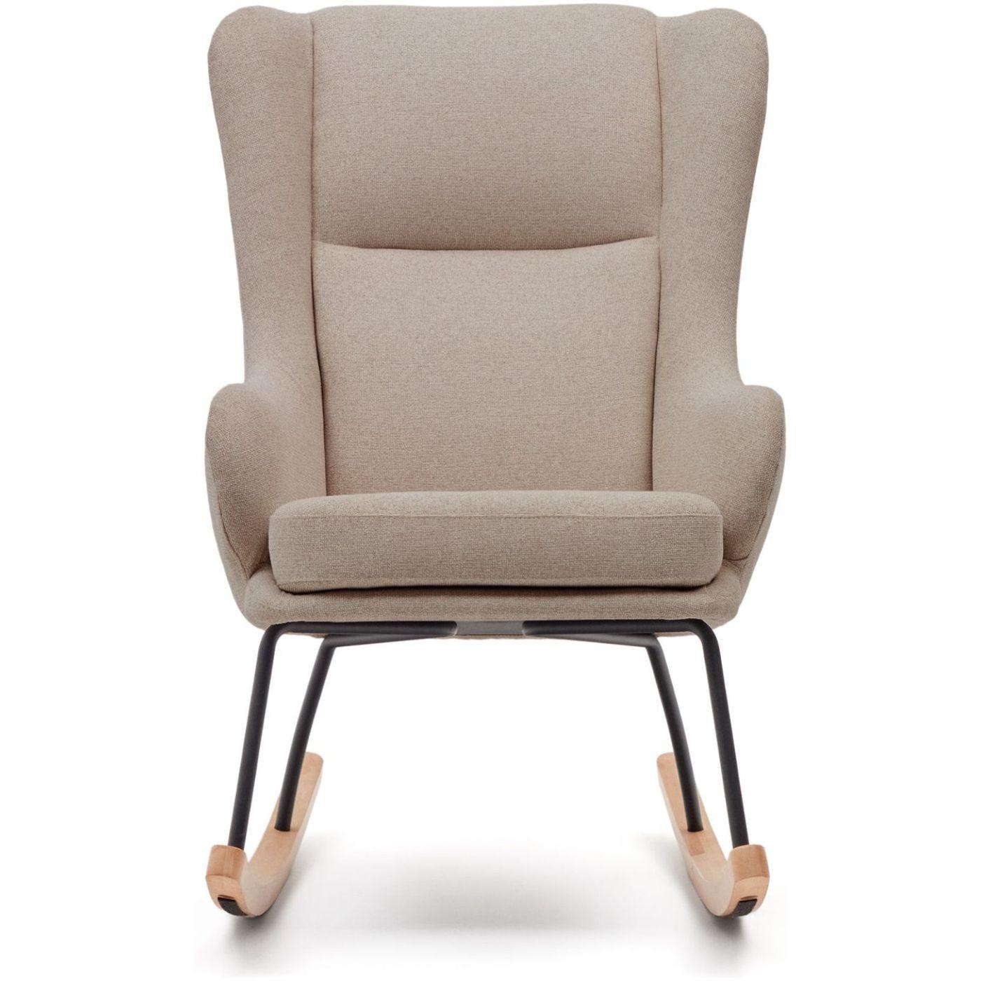 Maustin Schaukelstuhl mit Chenille in Beige und Gestell aus Stahl und Buchenholz