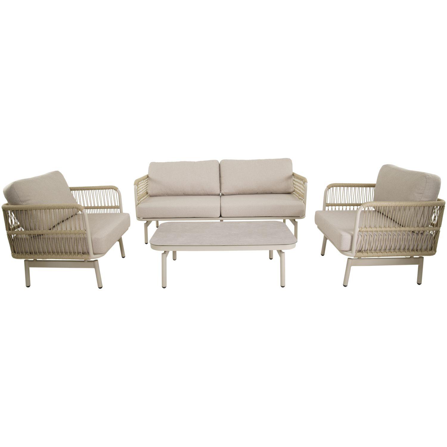 Garten Sitzgruppe Lounge Akon Aluminium Seil beige (4-teilig)