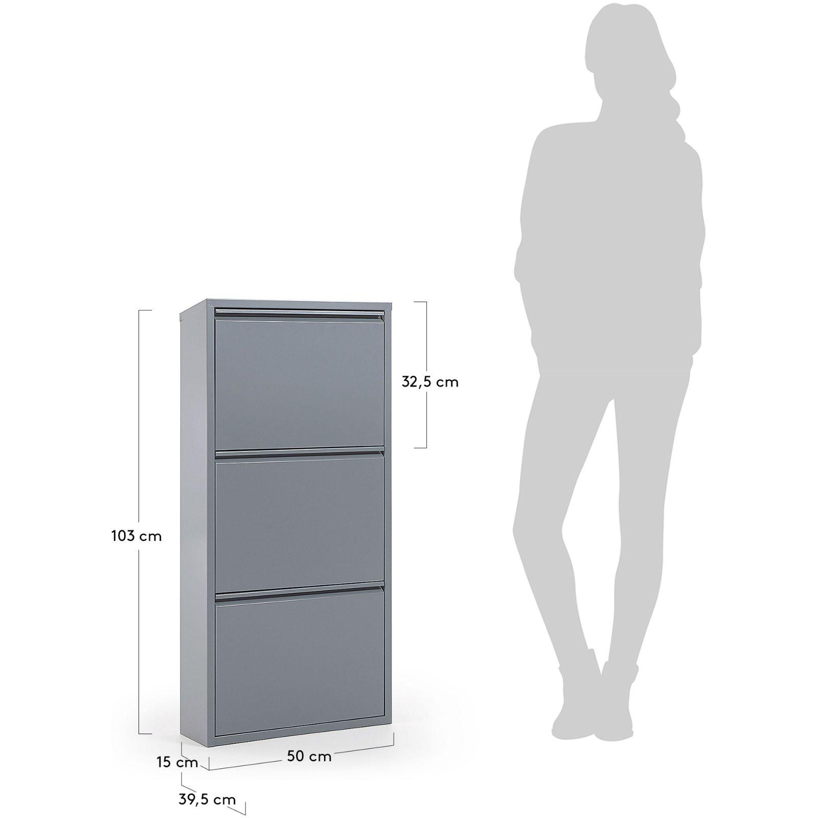 Schuhschrank mit 3 Klappen Metall grau 50x103