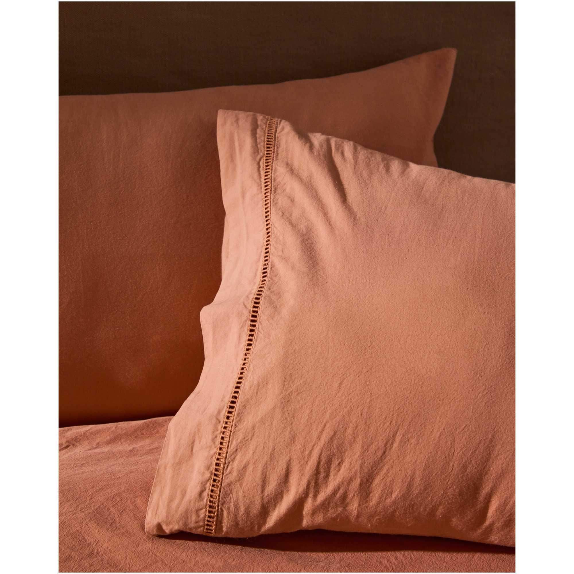 Set Caline Bettbezug und Kissenbezug aus 100% Baumwolle in Terrakotta für ein 90-cm-Bett