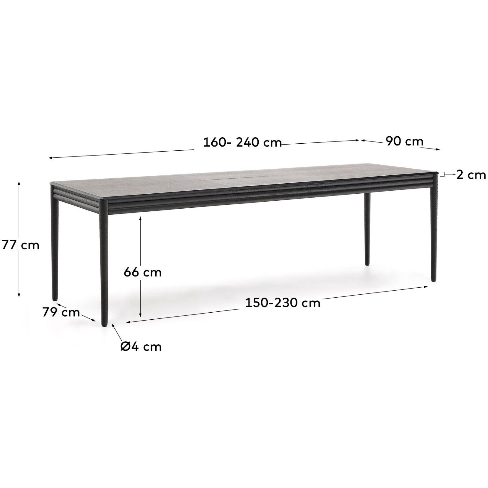 Esstisch ausziehbar Lenon Eichenholz schwarz - Grösse: 160-240x90
