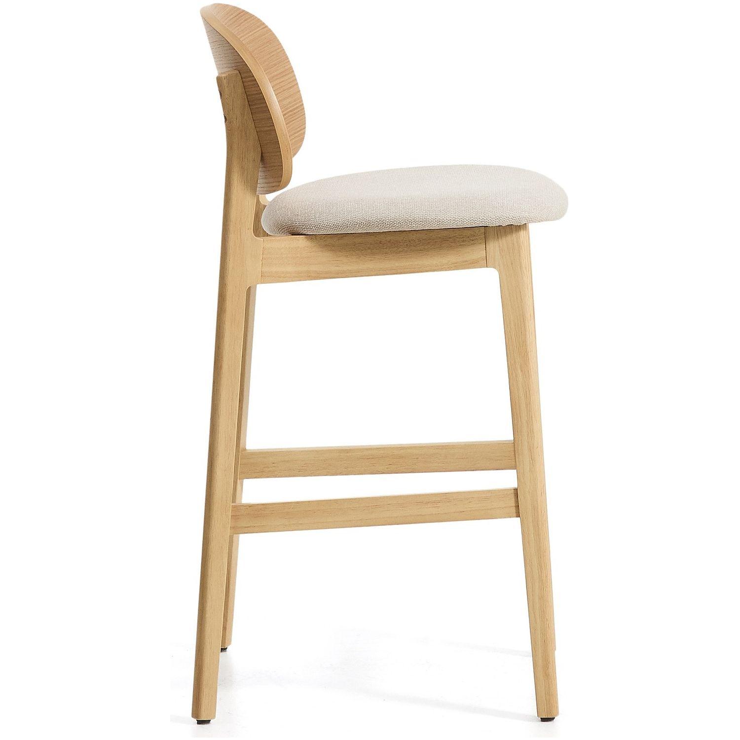 Barhocker Ludara aus Eichenfurnier mit beiger Chenille 65 cm