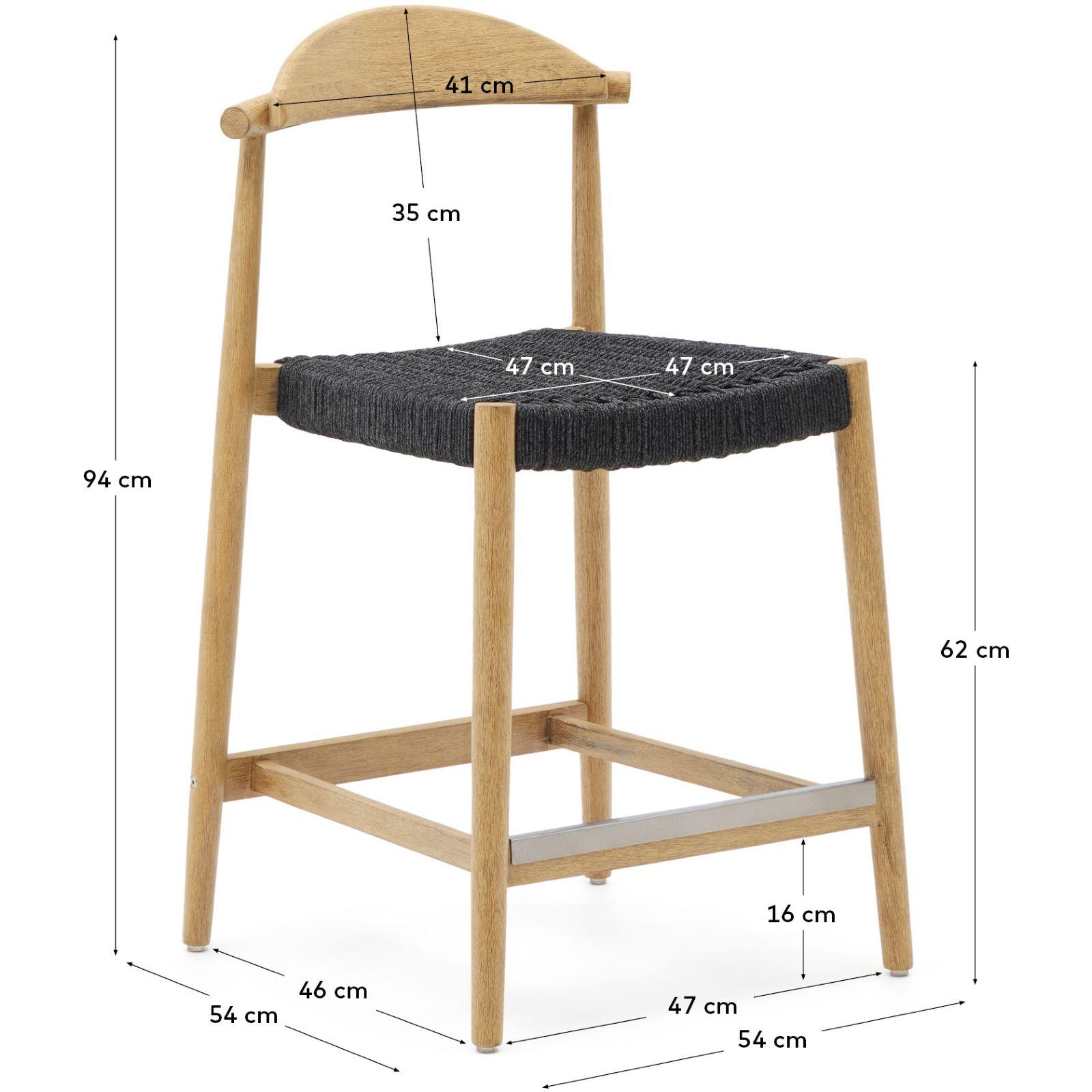 Barhocker aus Holz Nina Akazie Natur Seil schwarz Sitzhöhe 62cm