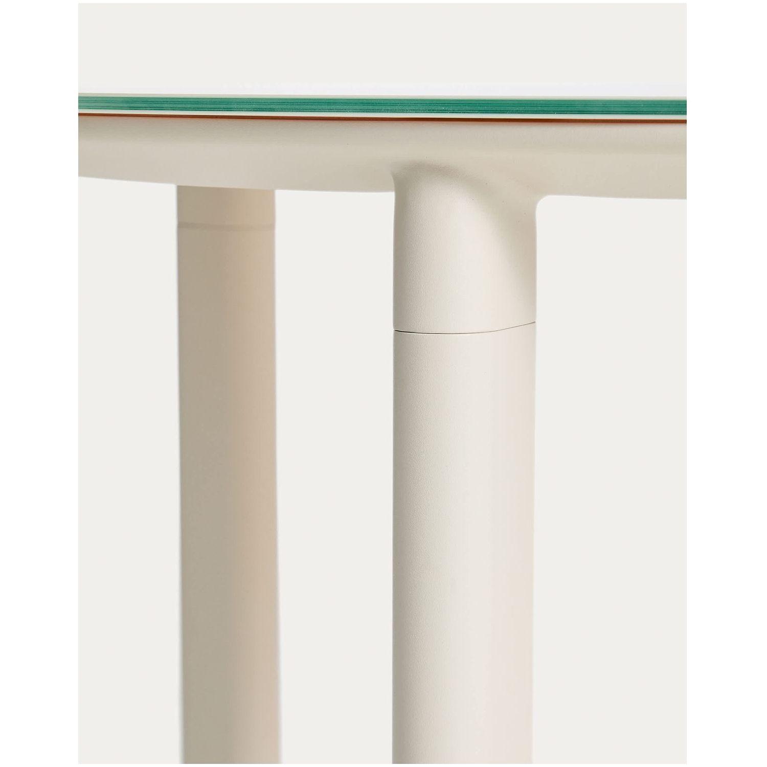 Set Erice mit 4 Stapelstühlen aus Aluminium und Seil und einem Tisch aus Aluminium und gehärtetem Glas in Ecru