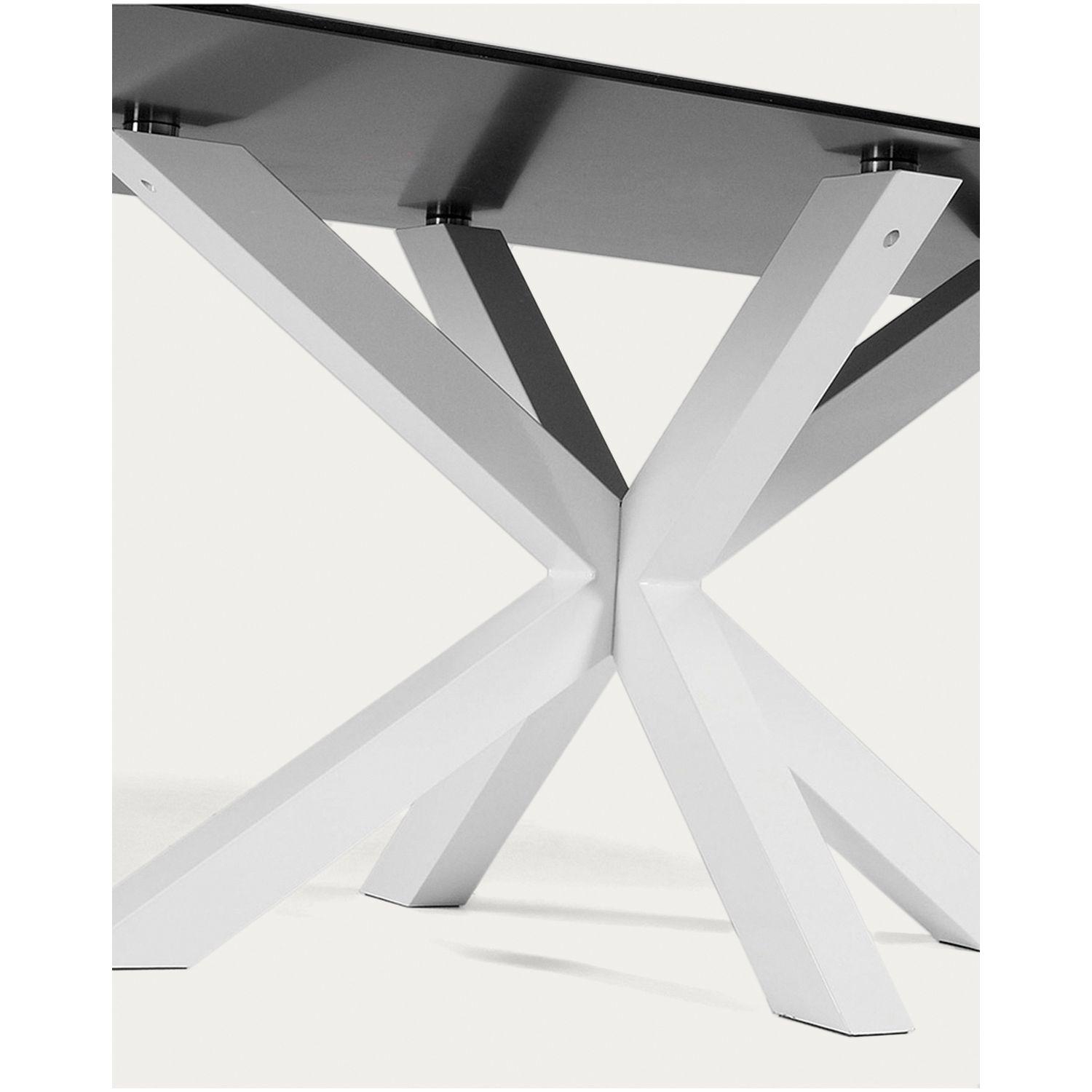 Argo Tisch aus schwarzem Glas und Beinen aus weissem Stahl 200 x 100 cm