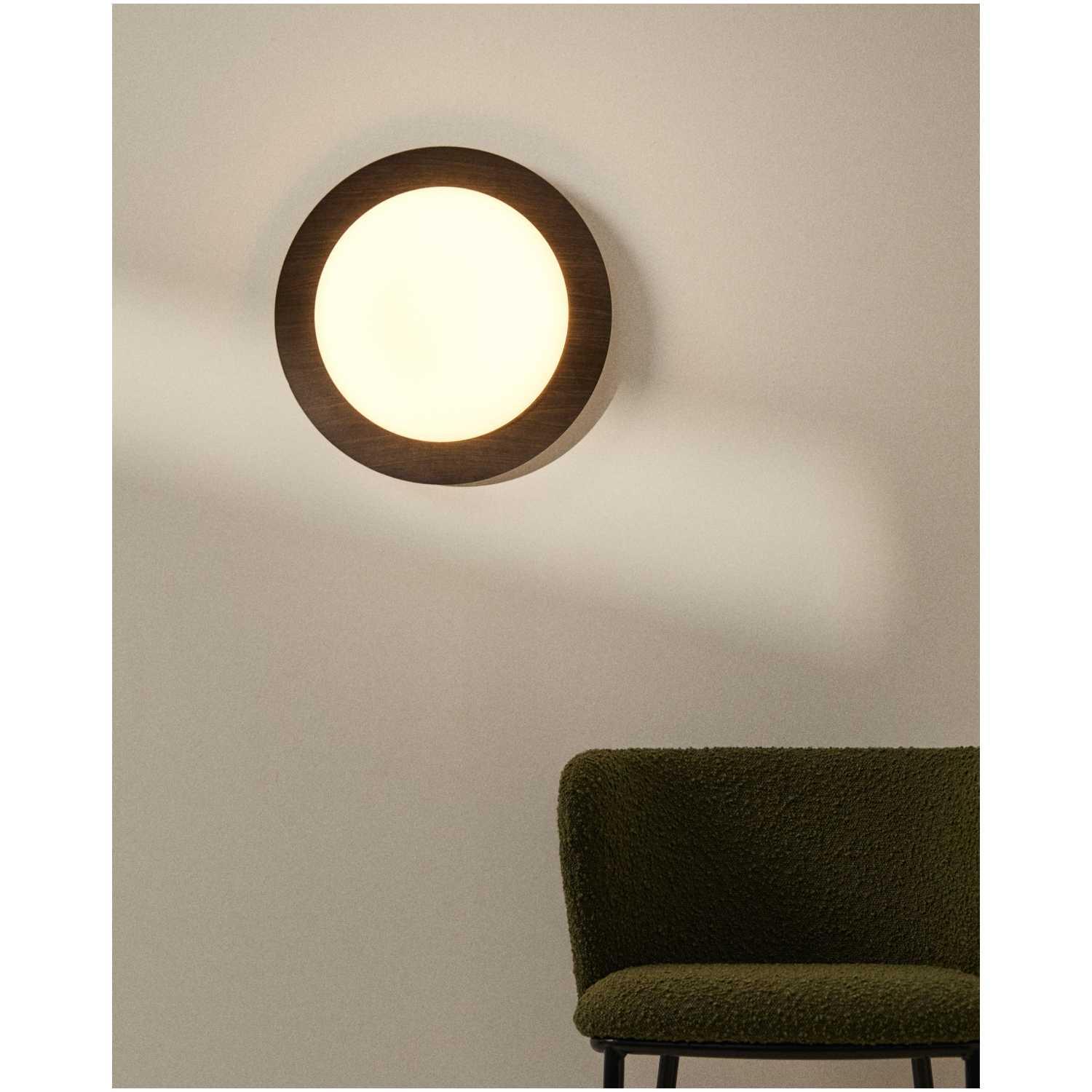 Deckenleuchte Novae Metall gebürstet Holzoptik dunkel Glas matt 40x40 (mit LED-Beleuchtung)