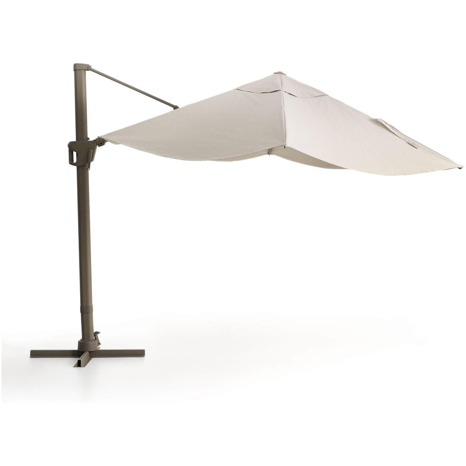 Exzentrischer Sonnenschirm Noli in Beige mit taupefarbenem Aluminiumgestell 300x420