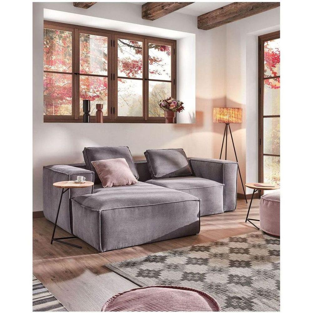 2-Sitzer-Ecksofa Blok mit dickem grauen Cord und Chaiselongue links 240x174 FSC Mix Credit