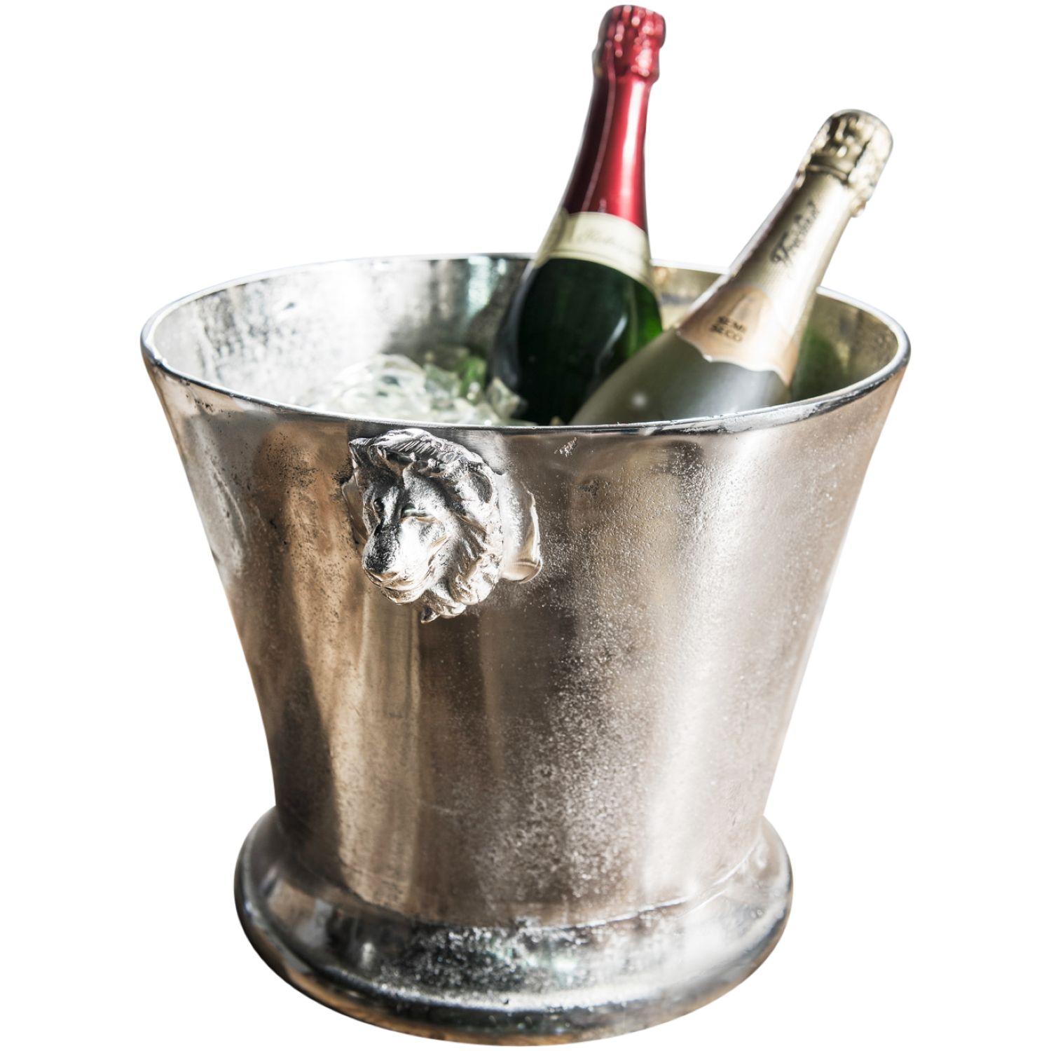 Champagner Weinkühler Aluminium vernickelt Löwe
