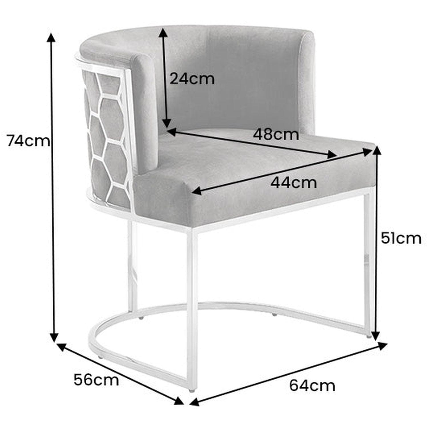Design Armlehnstuhl Monaco Samt Stoff grau Edelstahl silber