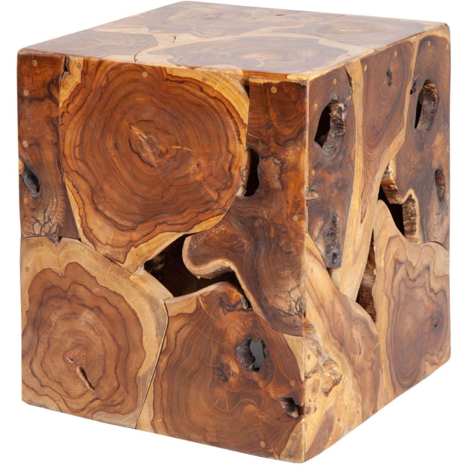 Beistelltisch Holzhocker Tralia Wurzel 40x40 Teakholz Unikat