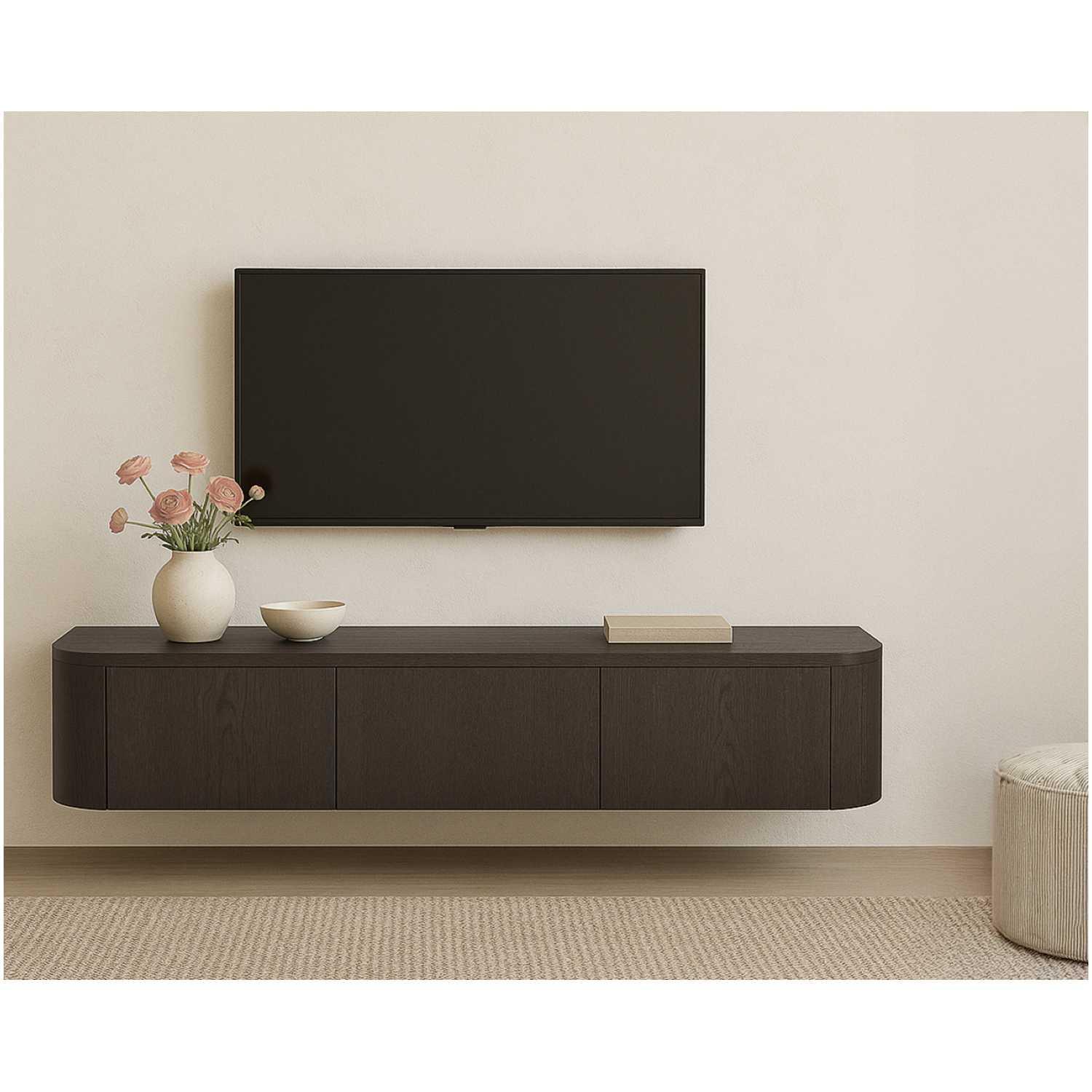 Wand TV Möbel abgerundet Onero Eichenholzfurnier braun 180