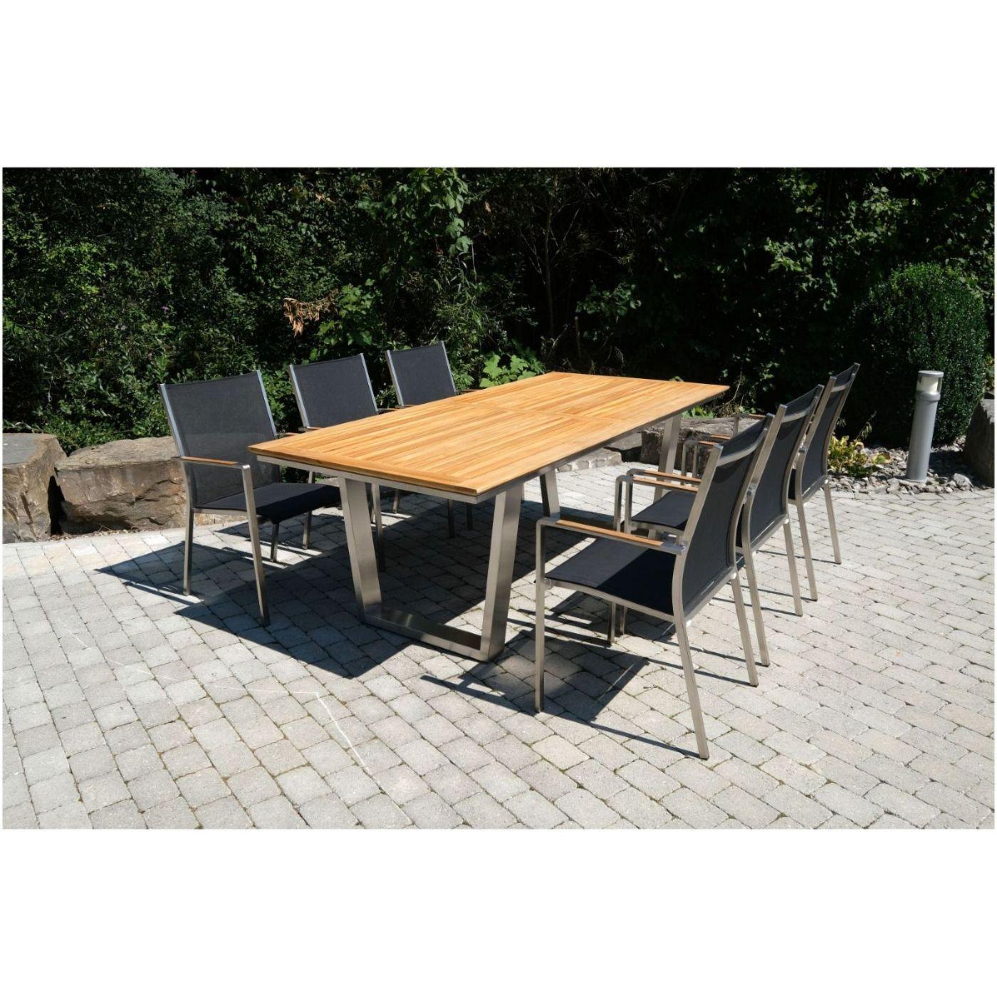 Edelstahl Gartenstuhl Armlehne mit Teakholz Zoyo stapelbar Textilene schwarz