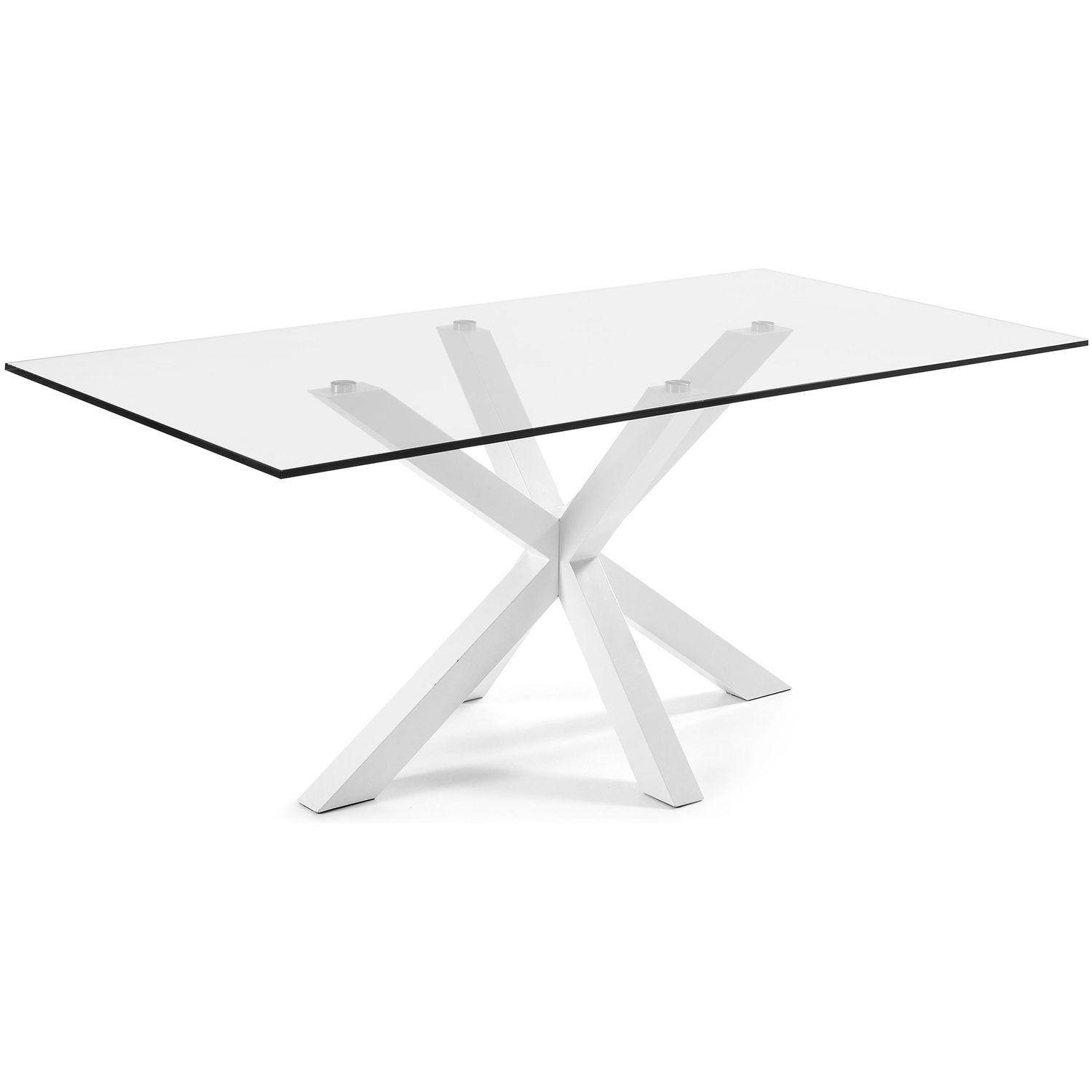 Argo Tisch aus Glas und Stahlbeine weiß 200 x 100 cm