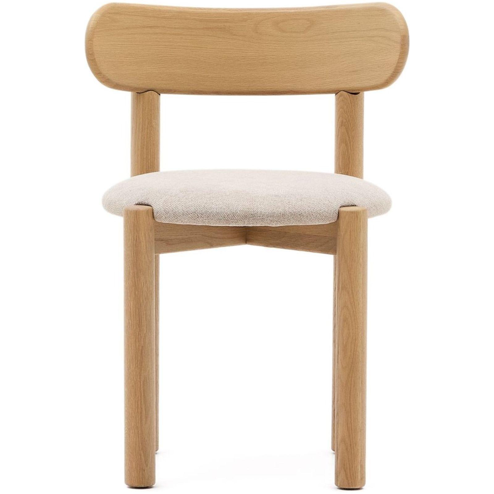 Design Stuhl Nebai Chenille beige Gestell Eichenholz natur FSC