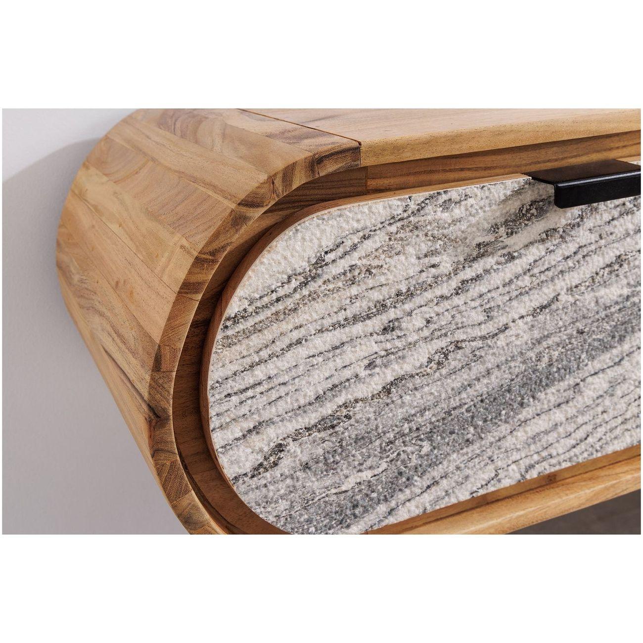 Wand TV Möbel abgerundet Jaro Akazienholz natur Natursteinoptik 160
