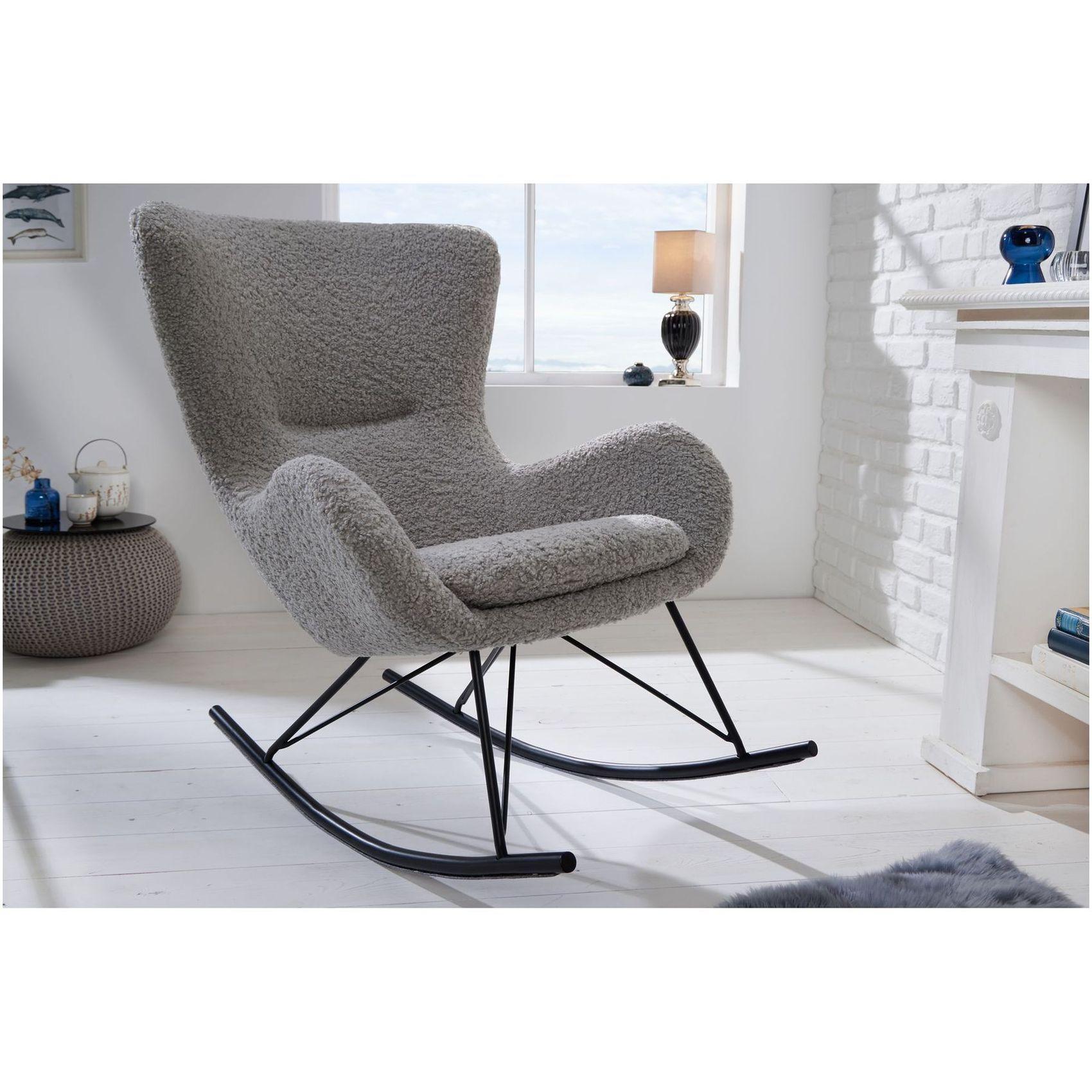 Schaukelstuhl Schaukelsessel Norway Swing Bouclé Stoff grau