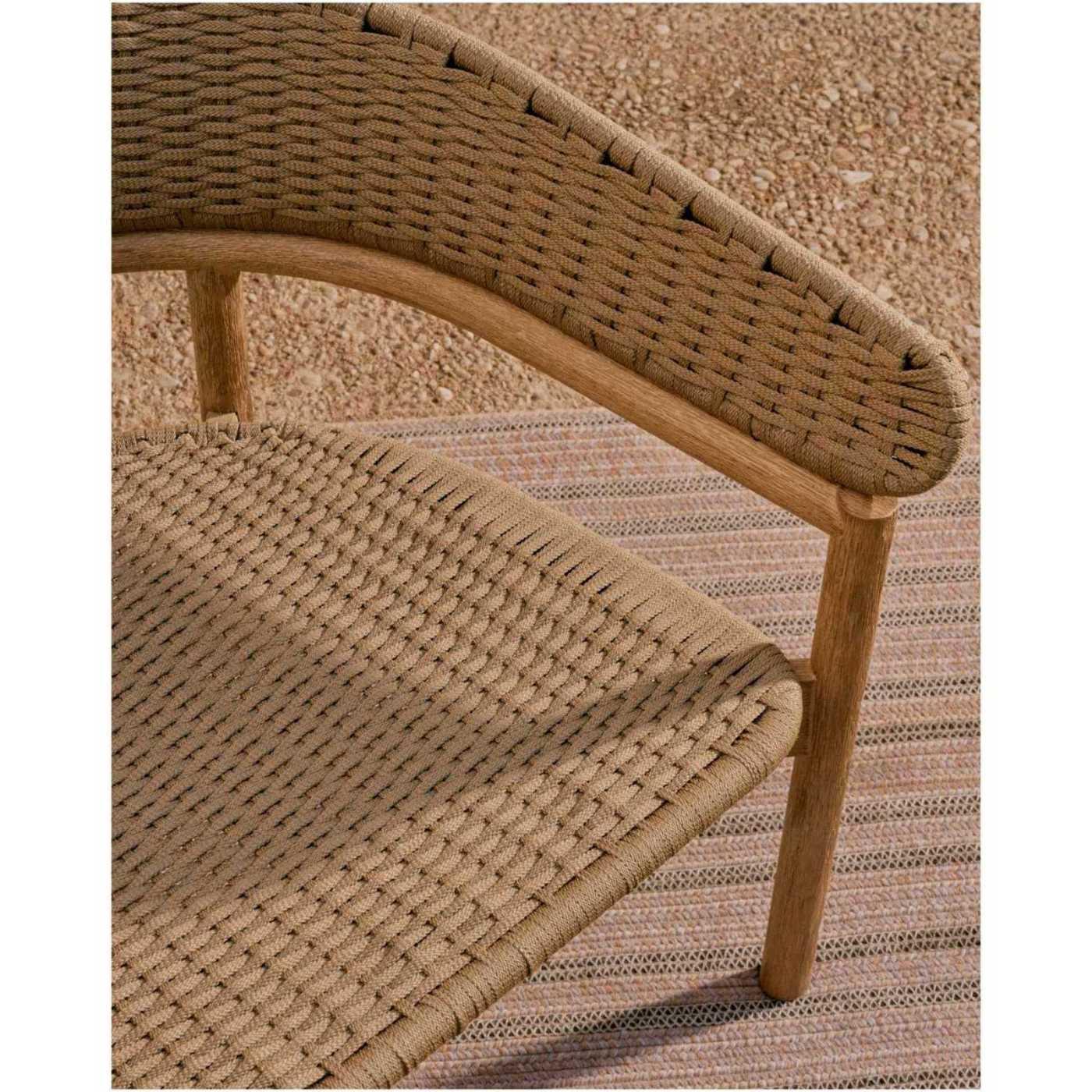 Gartensessel mit Armlehne Arinella Akazienholz massiv natur Seil beige