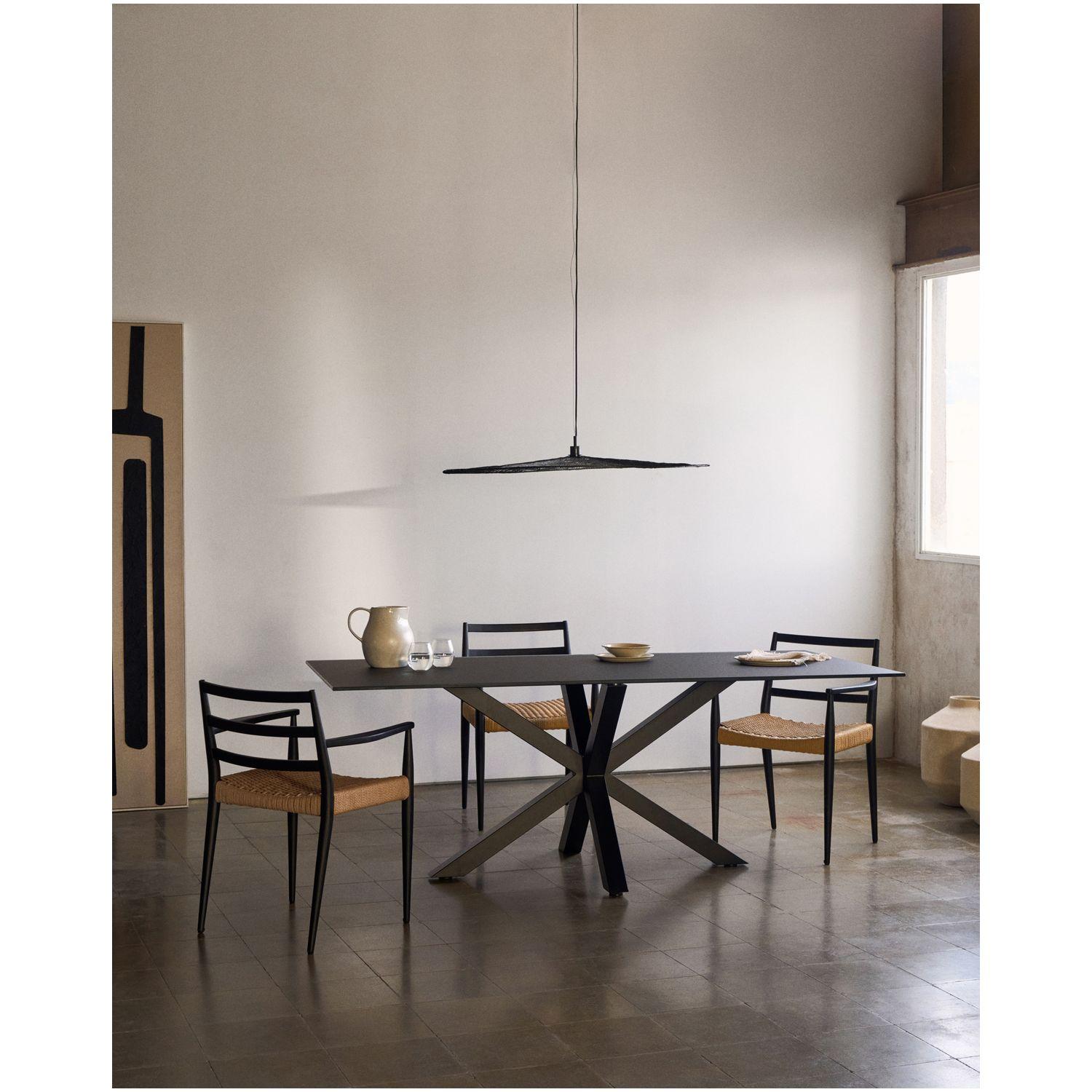 Argo Tisch aus schwarzem Glas und schwarzen Stahlbeinen 200 x 100 cm