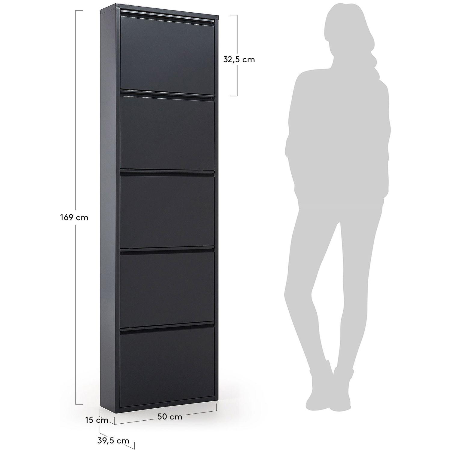 Schuhschrank mit 5 Klappen Metall dunkelgrau 50x169