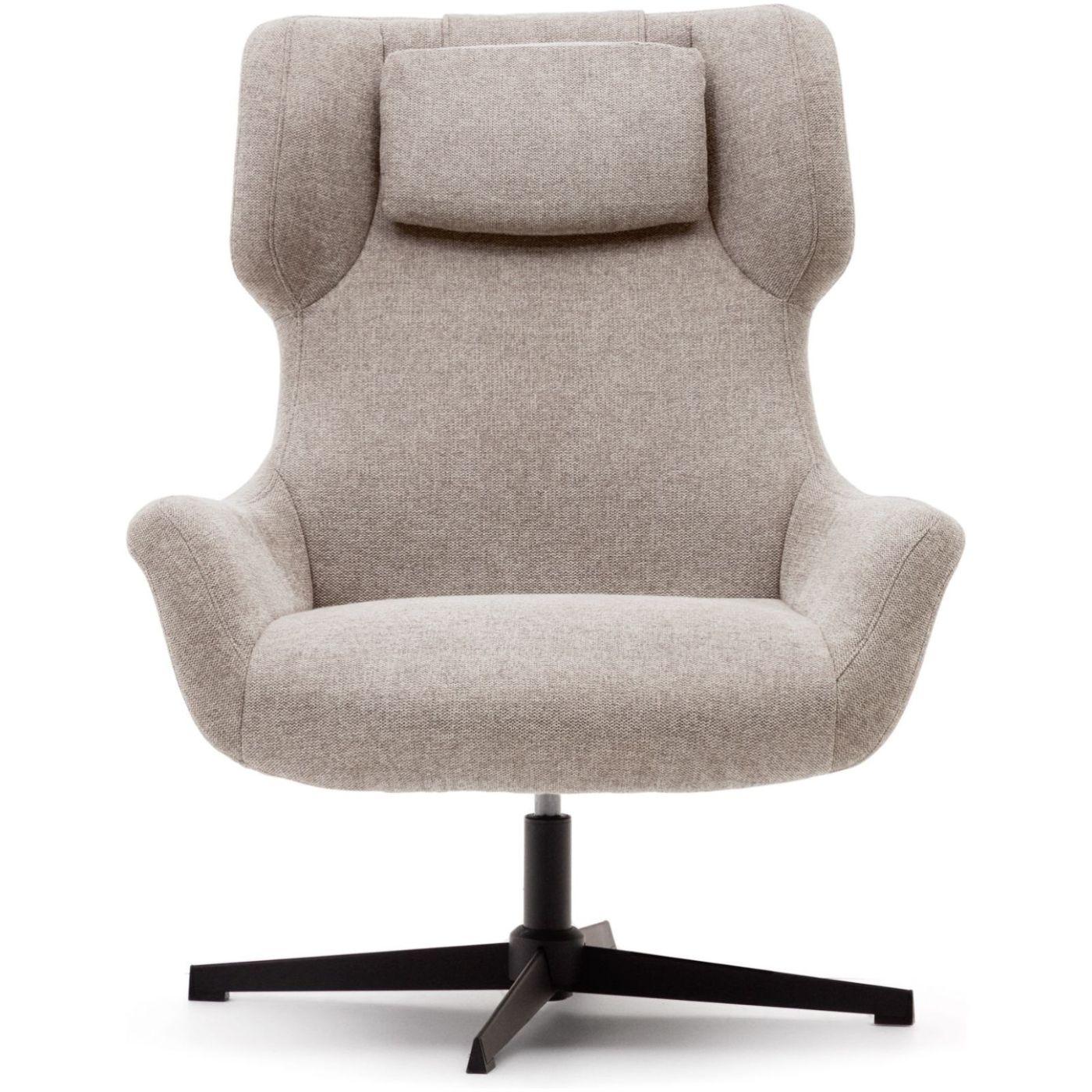 Relaxsessel drehbar Zalina Chenille Stoff beige Stahl schwarz
