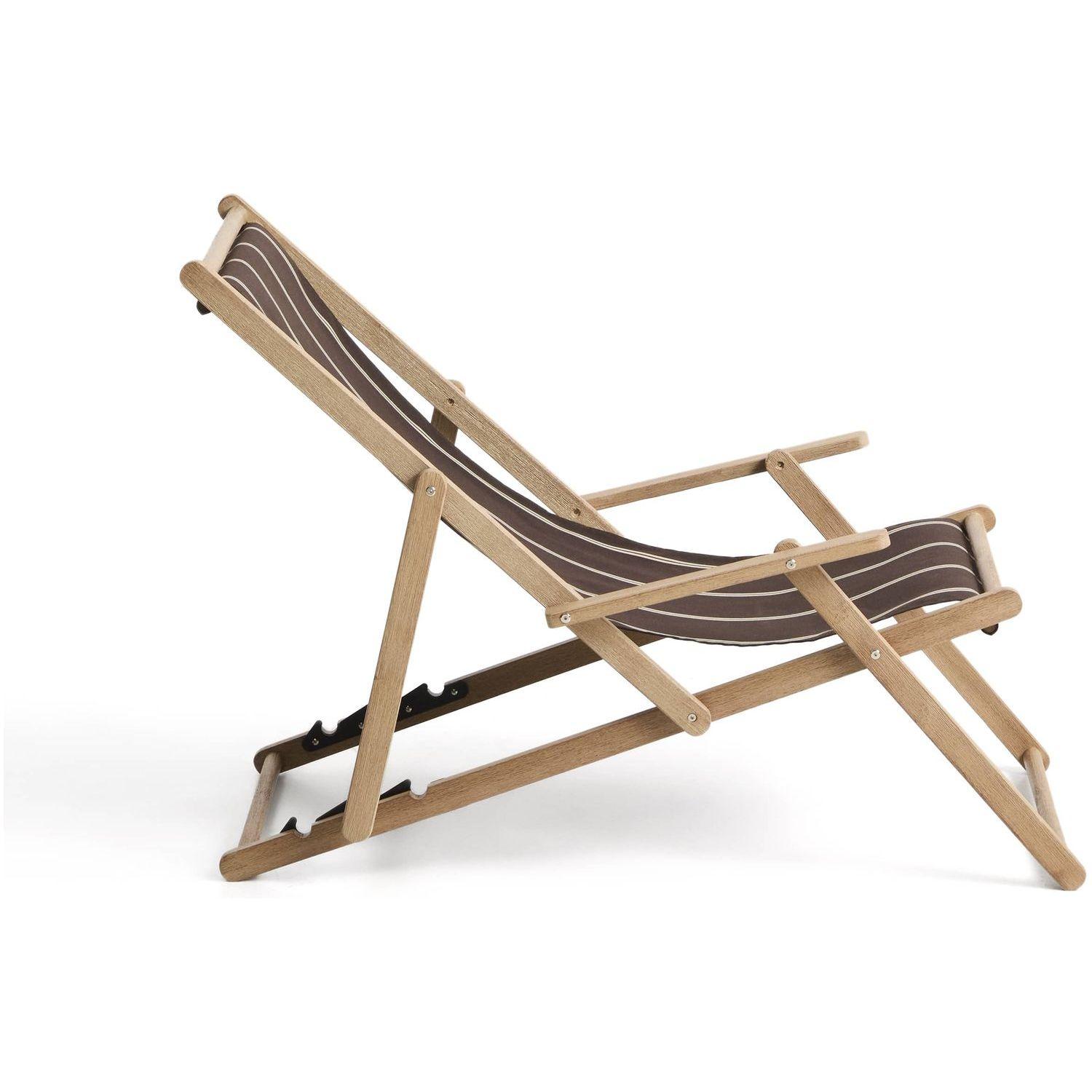 Braun-beige gestreifter klappbarer Outdoor-Liegestuhl Vilara aus massivem Akazienholz FSC