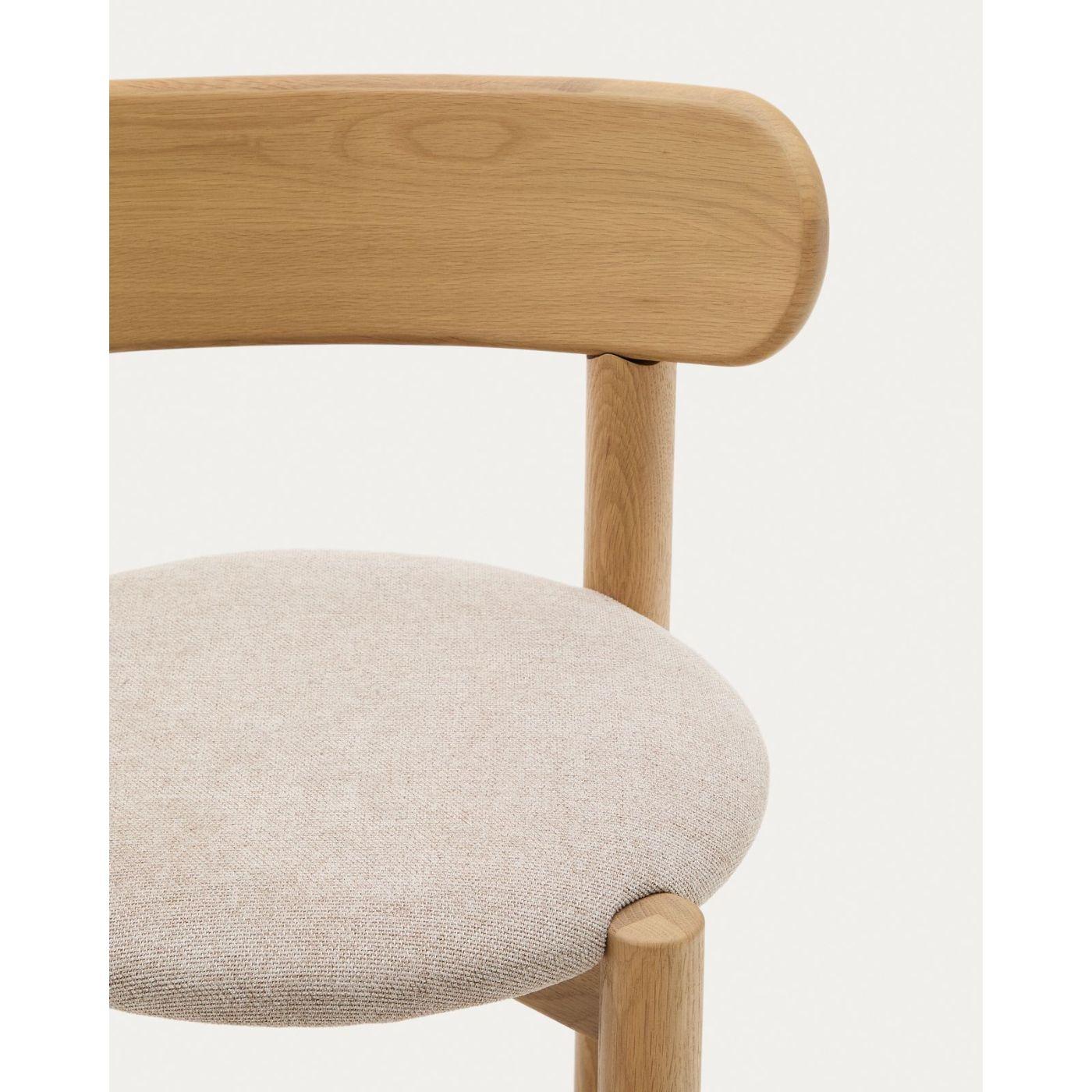 Design Stuhl Nebai Chenille beige Gestell Eichenholz natur FSC
