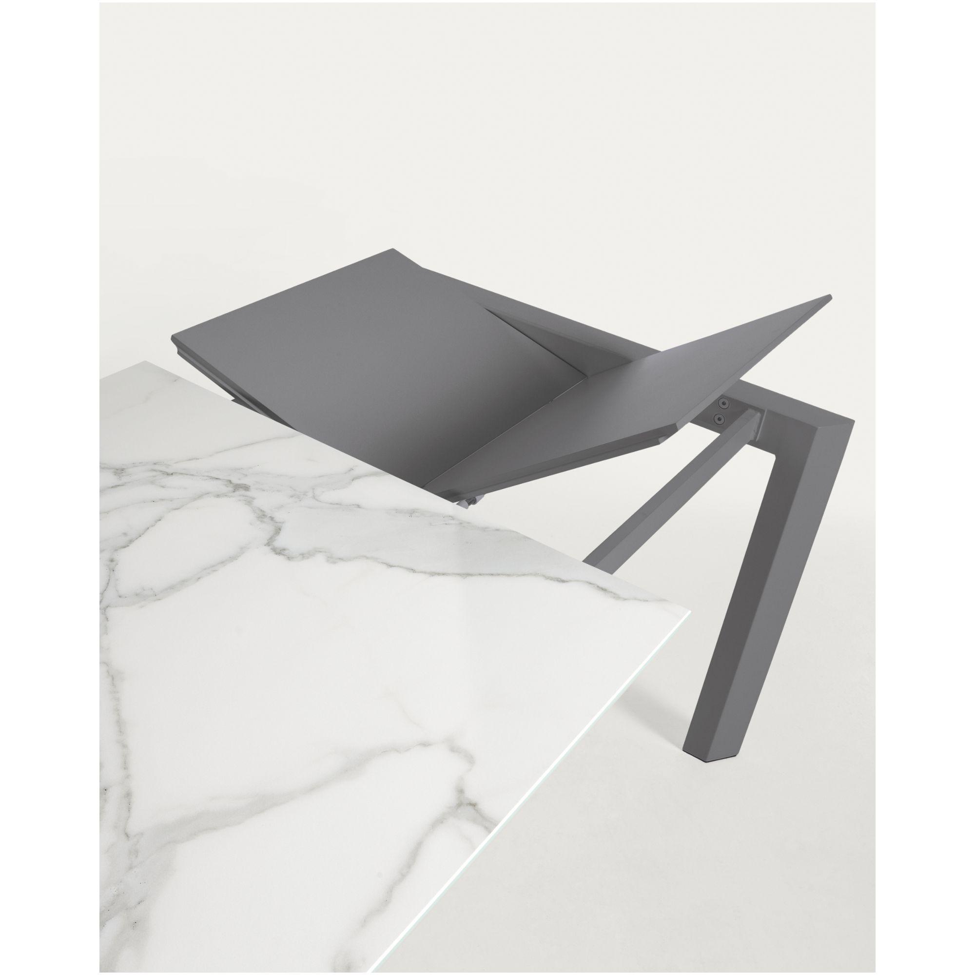 Ausziehtisch Axis  140-200x90 Keramikglas Kalos Weiss Stahlbeine dunkelgrau