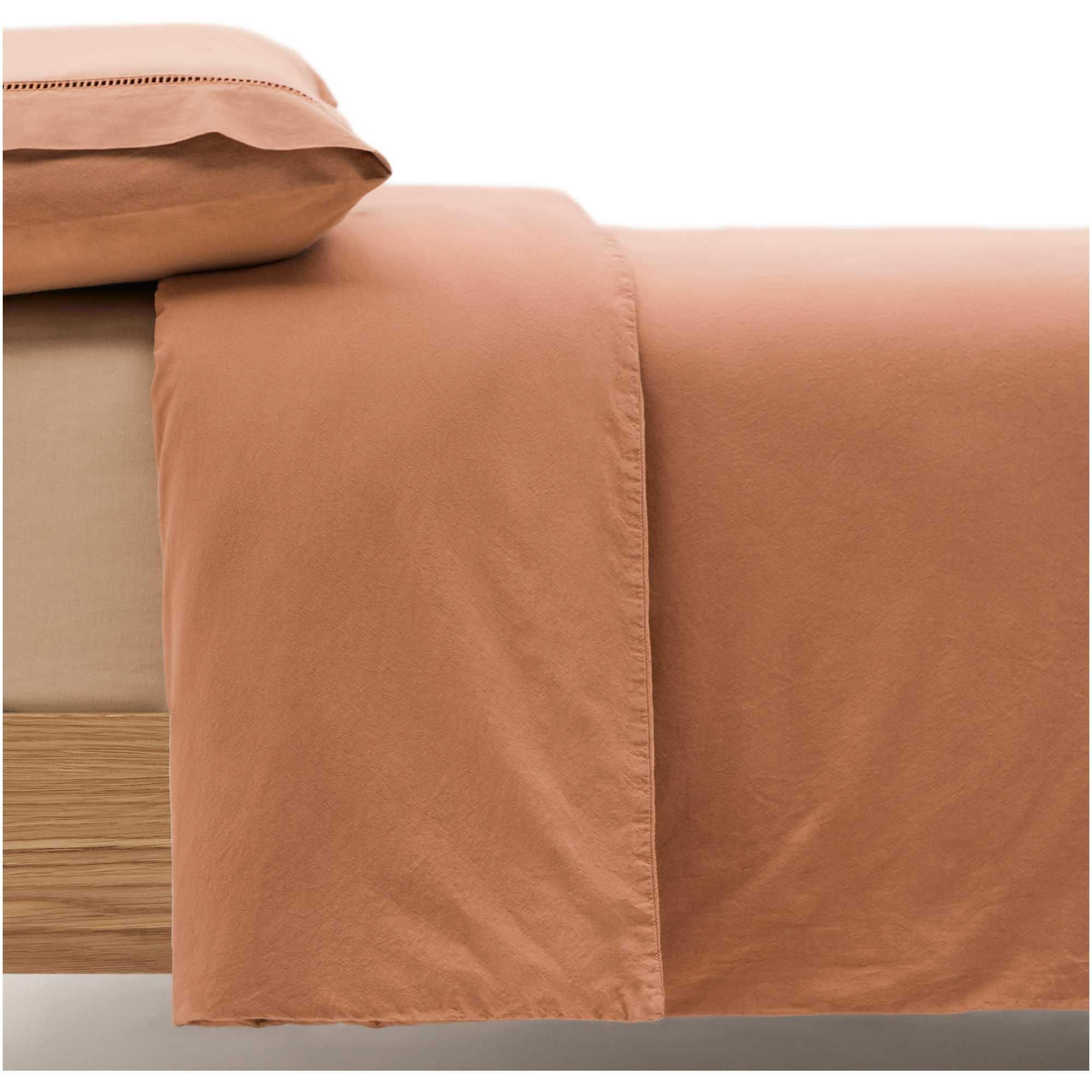 Set Caline Bettbezug und Kissenbezug aus 100% Baumwolle in Terrakotta für ein 90-cm-Bett