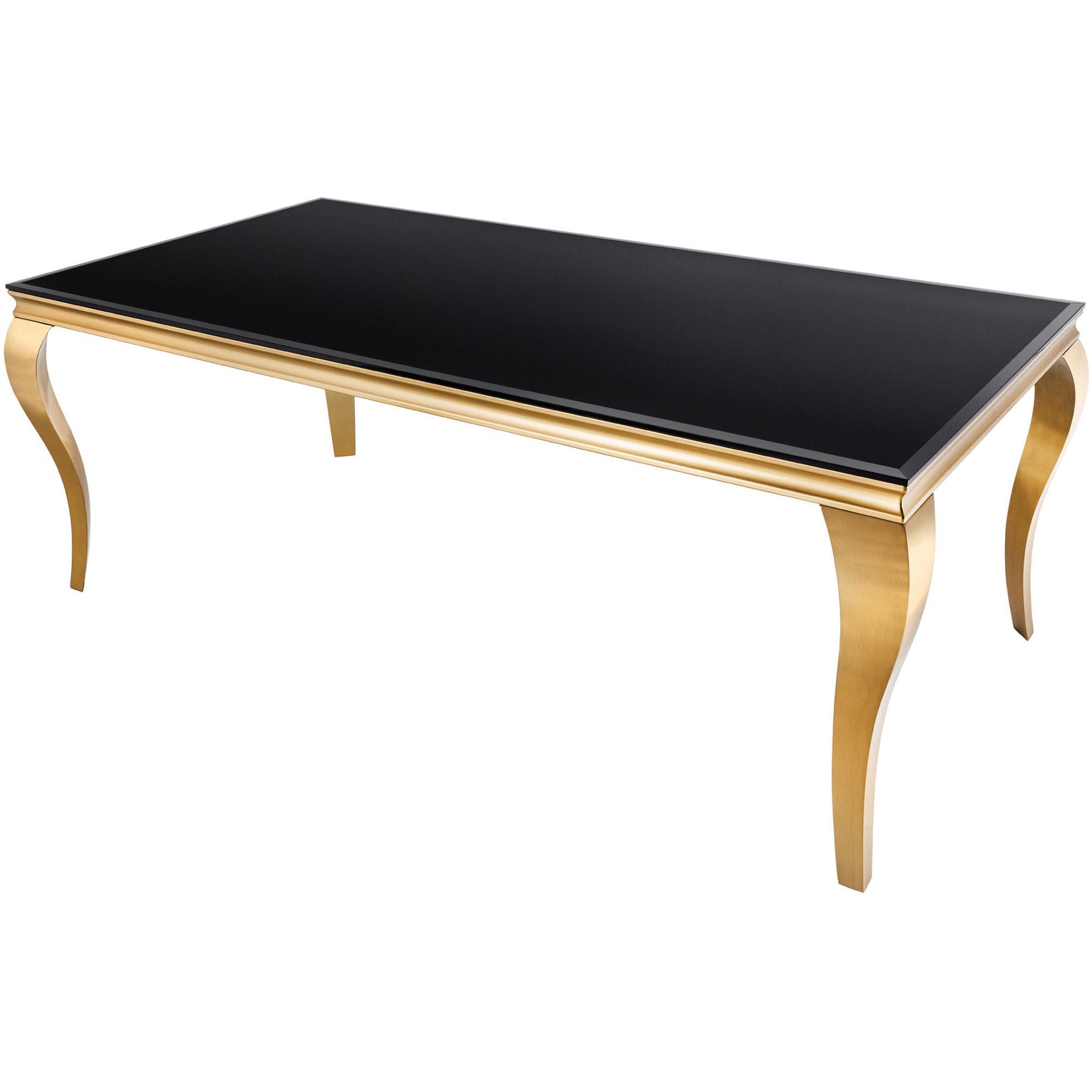 Design Esstisch Pomp Glas schwarz Gestell Edelstahl gold - Grösse: 180x90