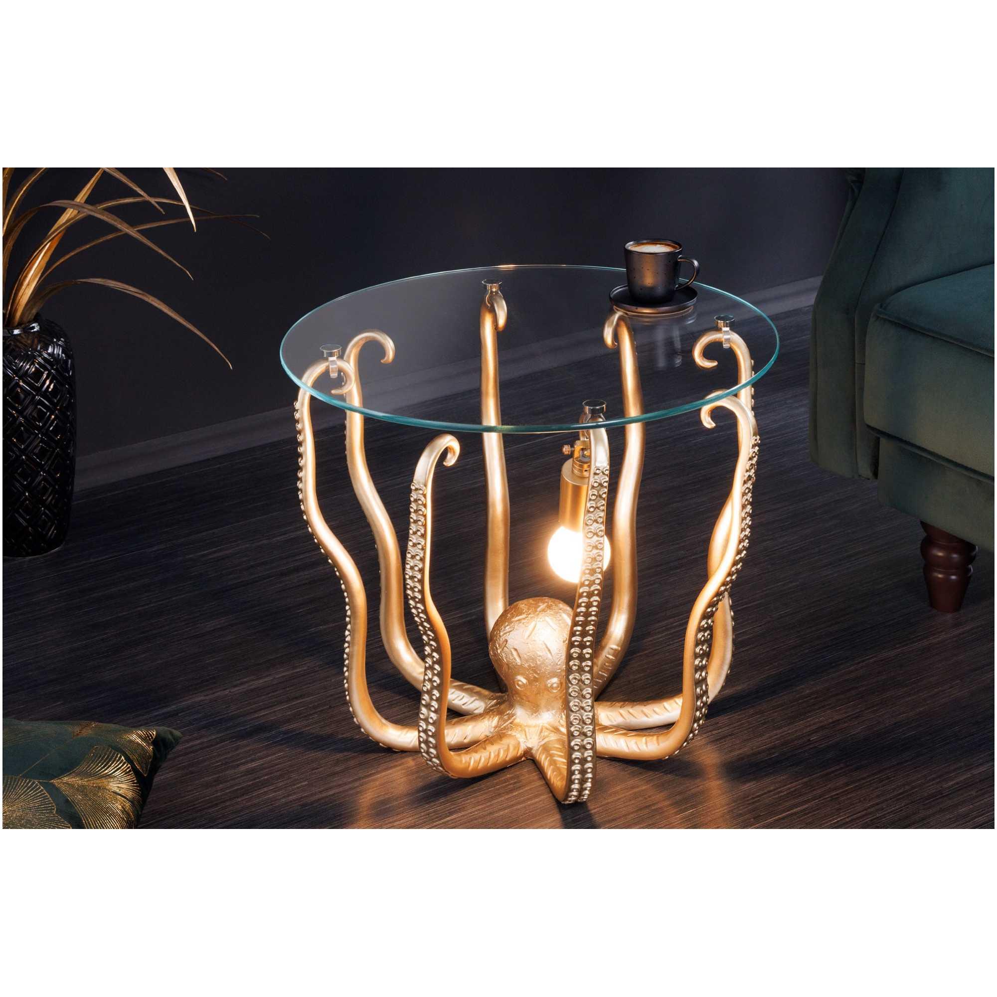 Beistelltisch mit Lampe Oktopus Metall gold Glas