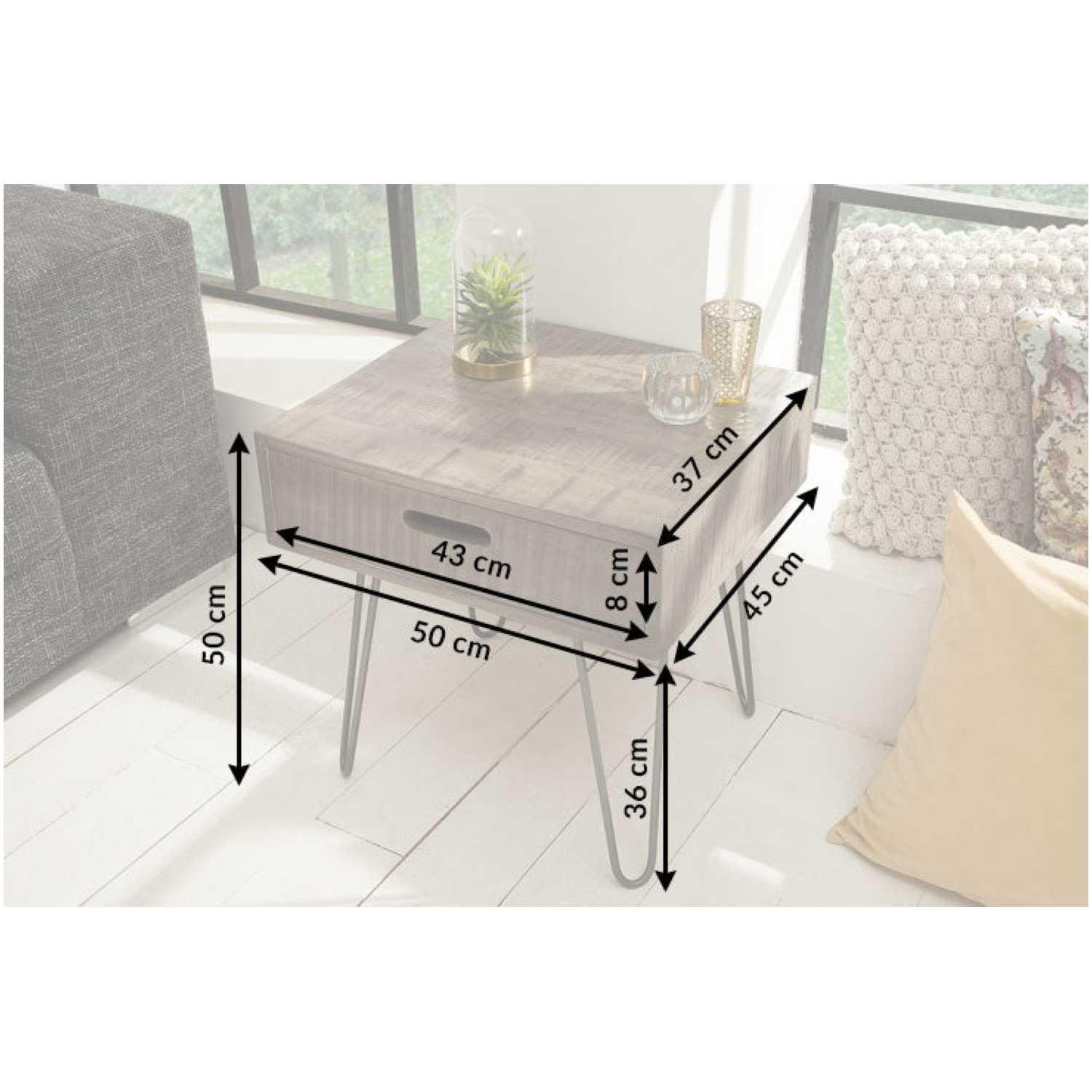 Beistelltisch mit Schublade Vintage Baraya Mangoholz grau