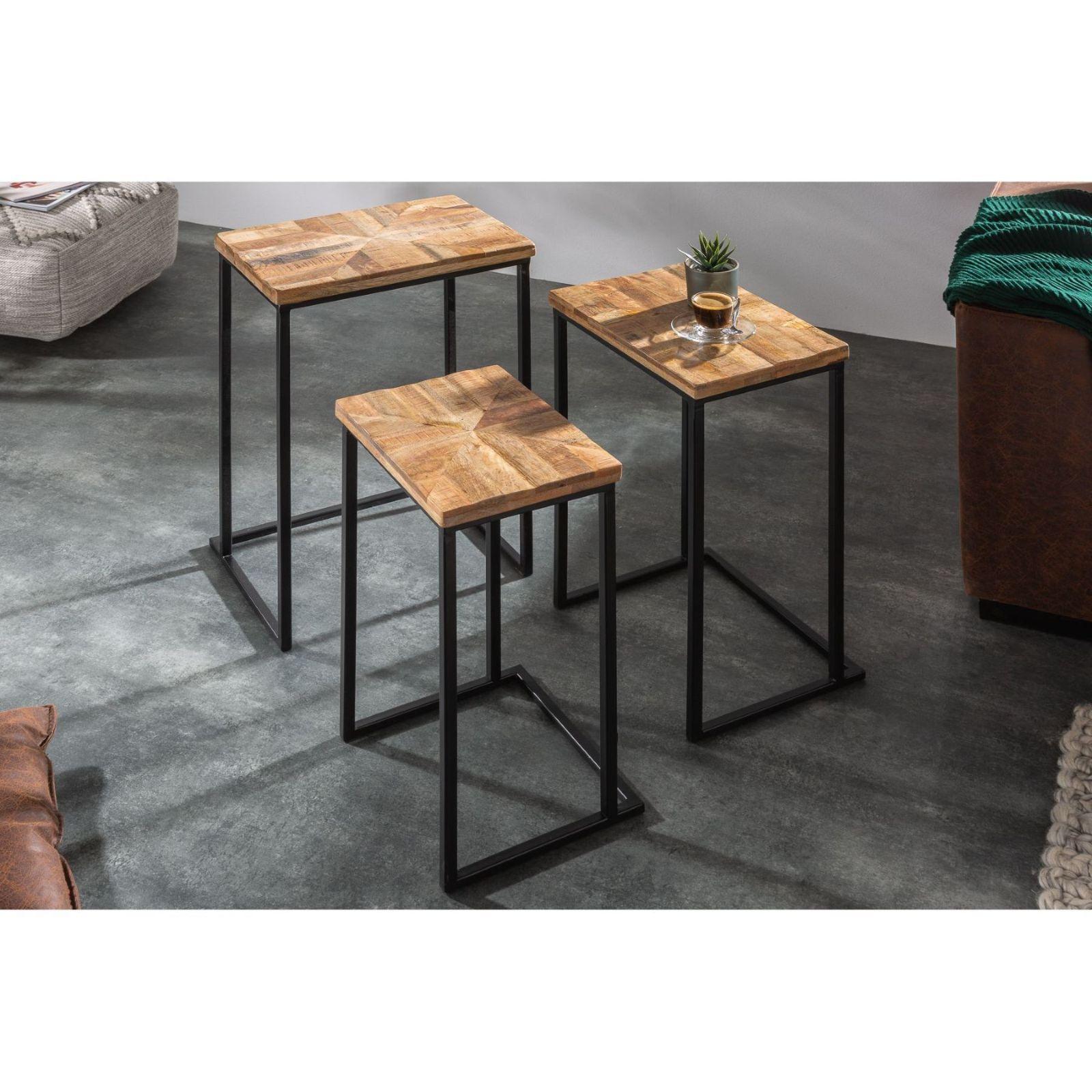 Beistelltisch Loft Mangoholz vintage (3er-Set)