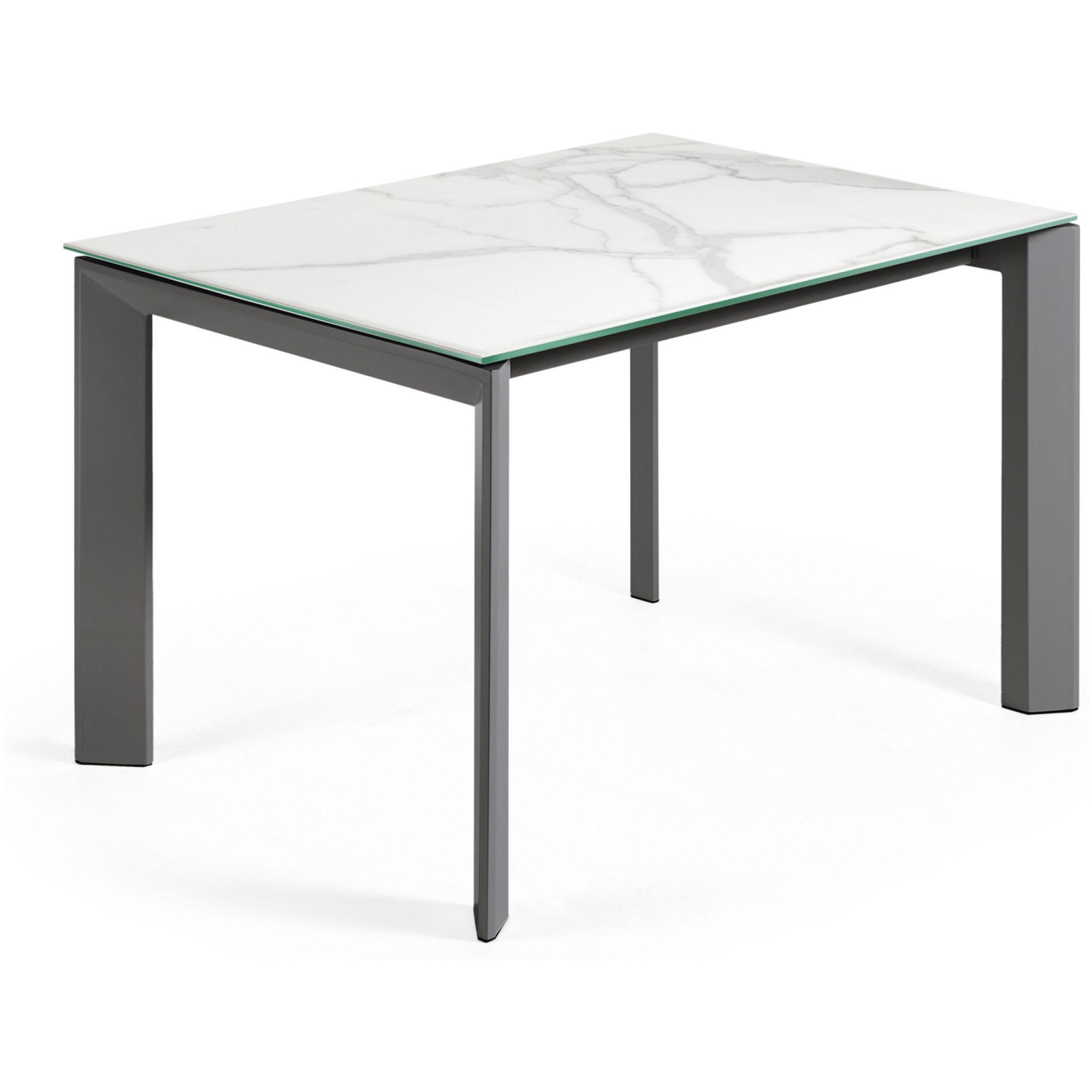 Ausziehtisch Axis 120-180x80 Keramikglas Kalos Weiss Stahlbeine dunkelgrau
