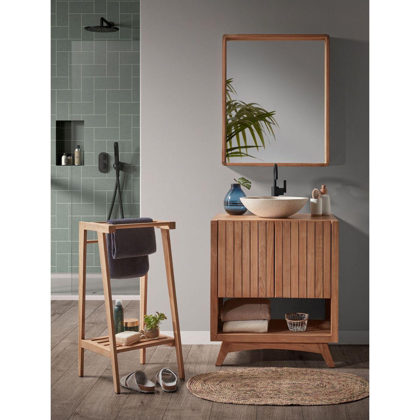 Badezimmermöbel Unterschrank Kuveni Teakholz massiv Natur 70x50