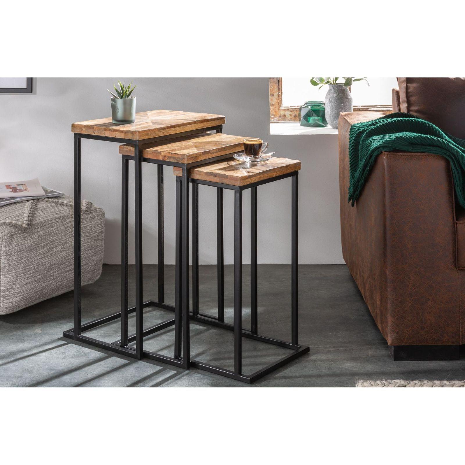 Beistelltisch Loft Mangoholz vintage (3er-Set)