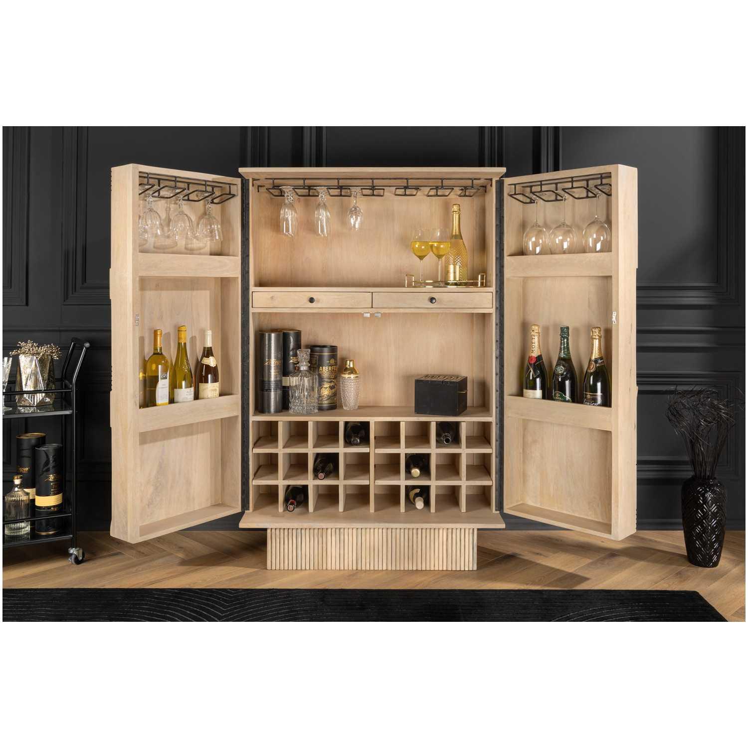 Barschrank mit Sockel ArtDeco Mangoholz weiss gekälkt 95x141