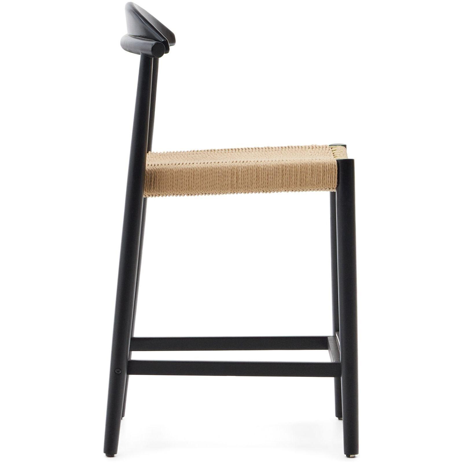 Barhocker aus Holz Nina Akazie schwarz Seil beige Sitzhöhe 62cm