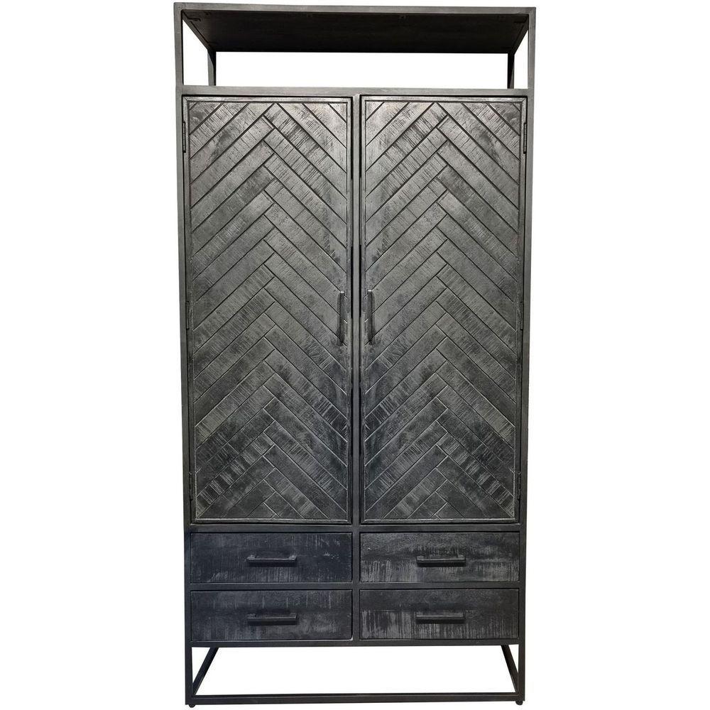 Massivholzschrank Laax Mango schwarz Fischgrät 100x200