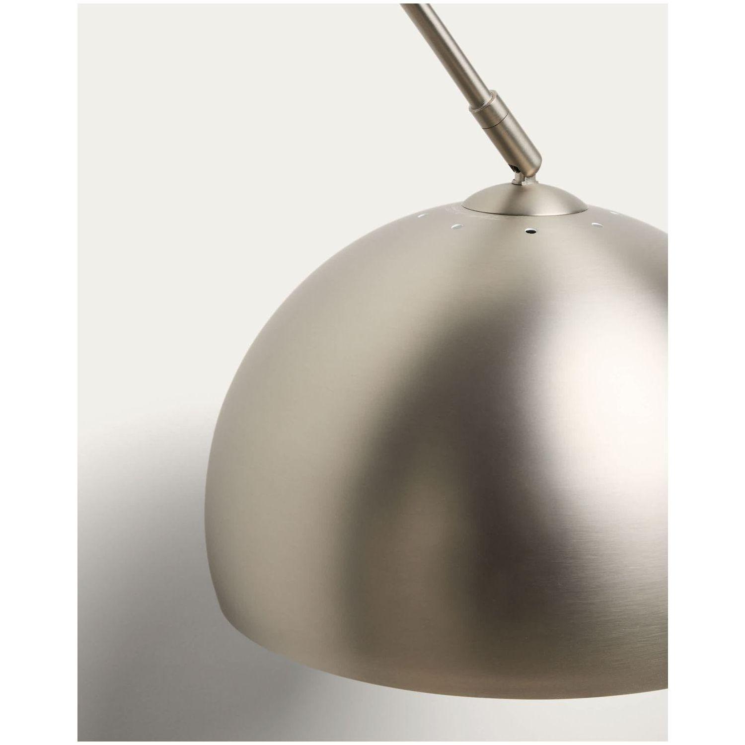 Bogenlampe Stehlampe Madali aus Stahl mit silbernem gebürstetem Finish und weissem Marmor