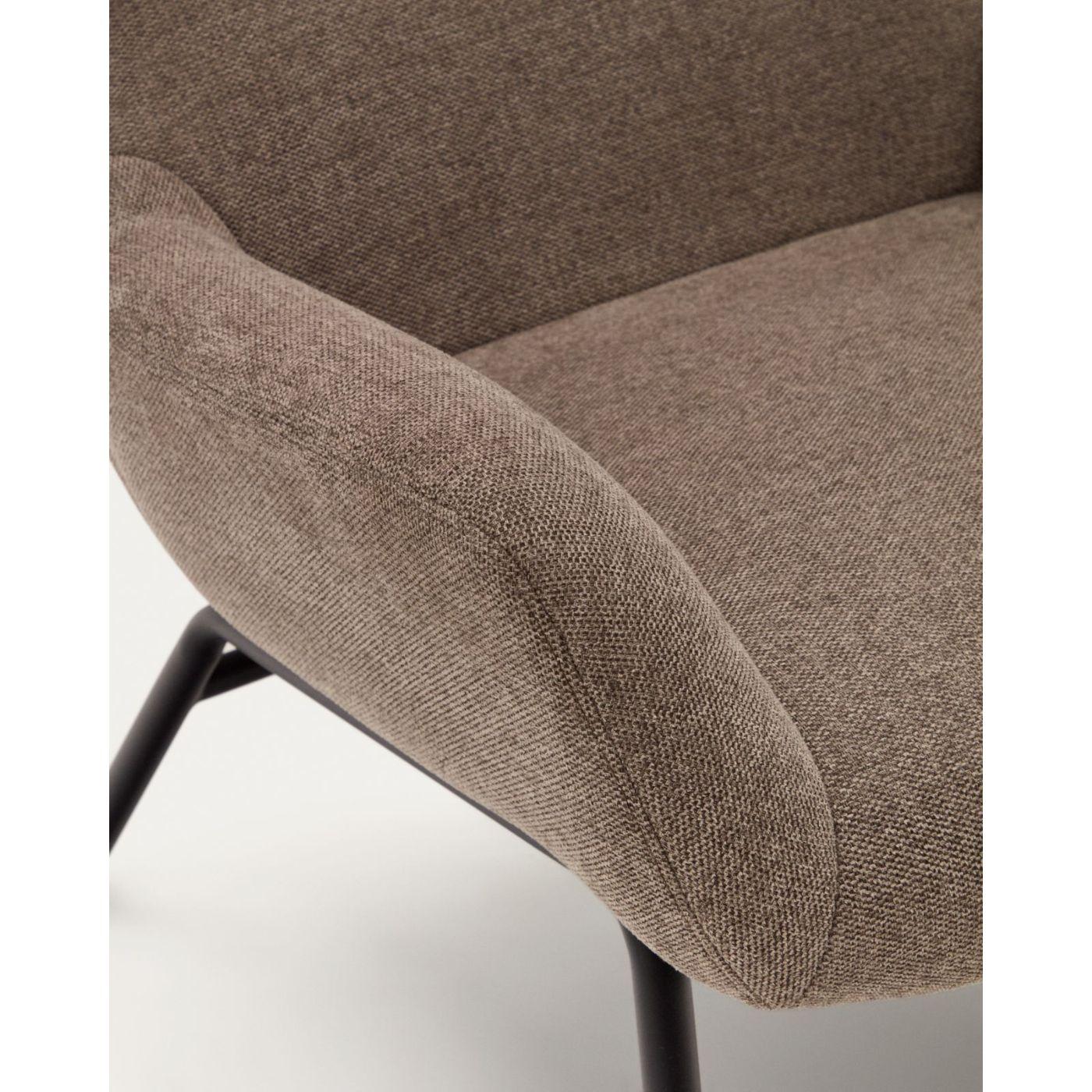Ohrensessel Belina Chenille-Stoff hellbraun Stahl schwarz