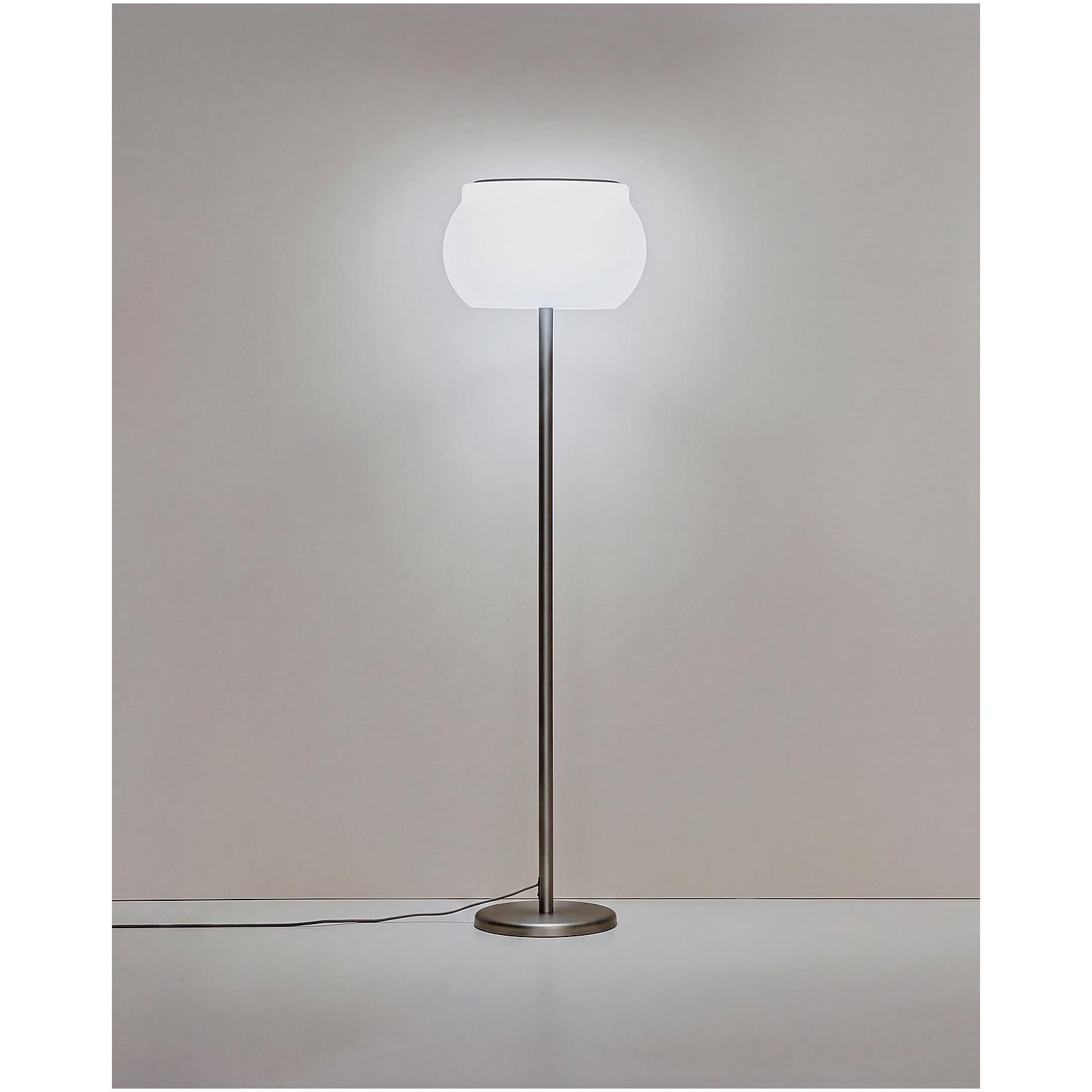 LED-Stehlampe Leruna aus satiniertem Glas und Metall mit verzinktem Finish