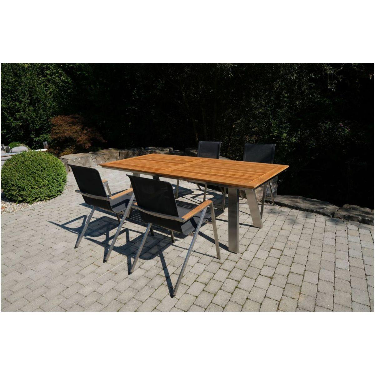 Edelstahl Gartenstuhl Armlehne Teak Textilene anthrazit (stapelbar)
