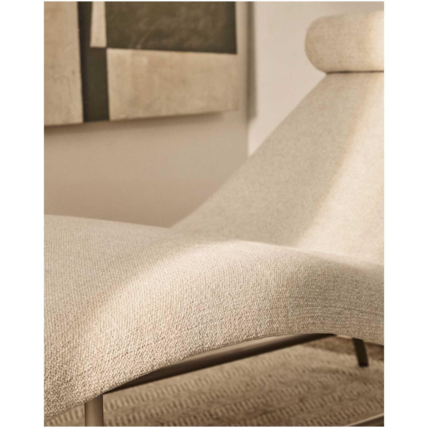 Liege Divan Osla mit beiger Chenille und Beinen aus gebürstetem Edelstahl 175 cm