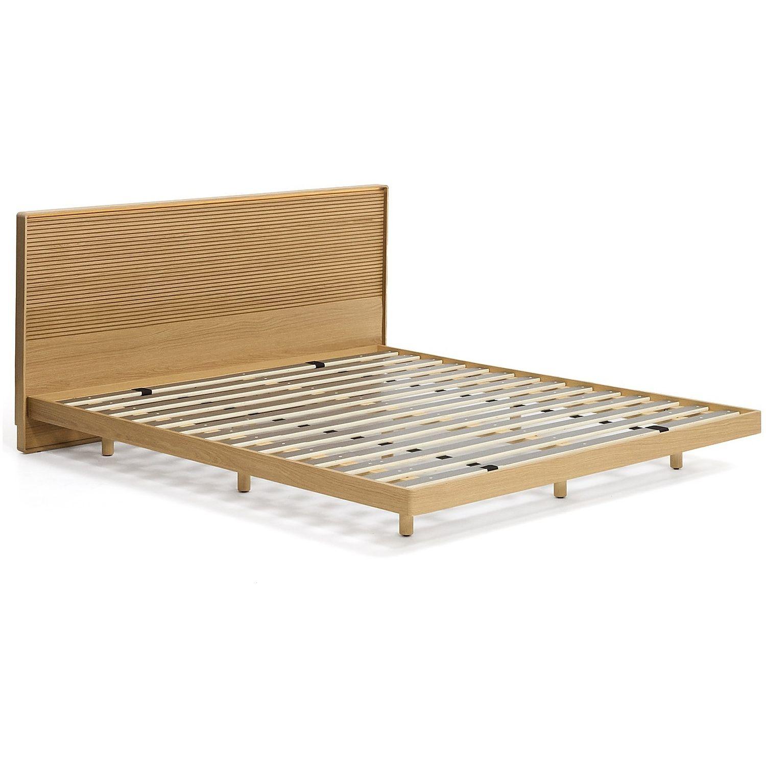 Bett Norlen aus Eichenfurnier mit naturfarbenem Finish und LED-Licht für Matratzen 180x200 FSC Mix Credit