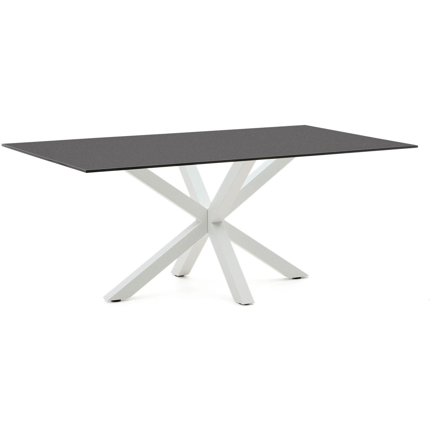 Argo Tisch aus schwarzem Glas und Beinen aus weissem Stahl 200 x 100 cm
