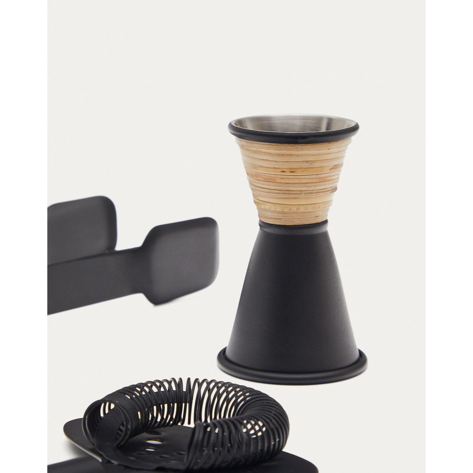 Cocktailzubehör Set Shai aus Edelstahl in Schwarz und Rattan